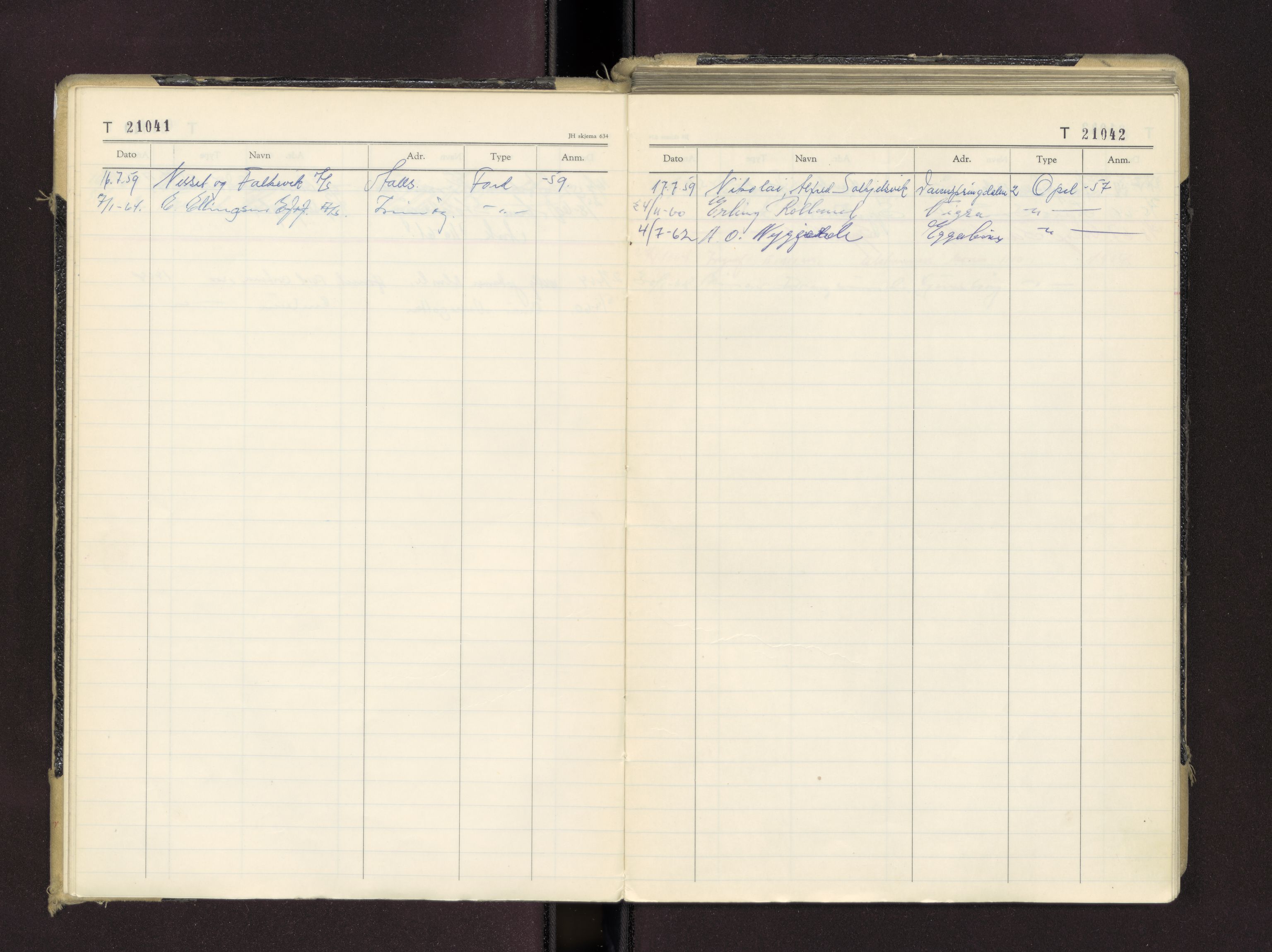 Møre og Romsdal vegkontor - Ålesund trafikkstasjon, AV/SAT-A-4099/F/Fc/L0016: Bilregister; T 21000 - T 21499, 1955-1970