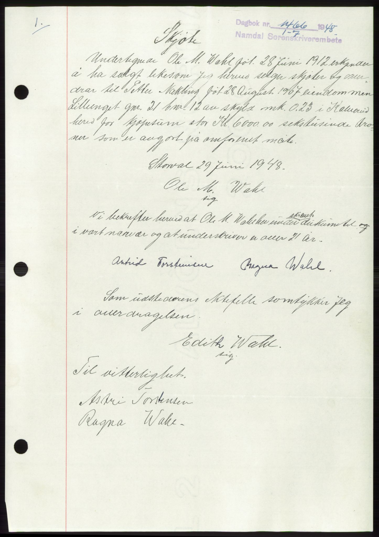 Namdal sorenskriveri, SAT/A-4133/1/2/2C: Pantebok nr. -, 1948-1948, Dagboknr: 1466/1948