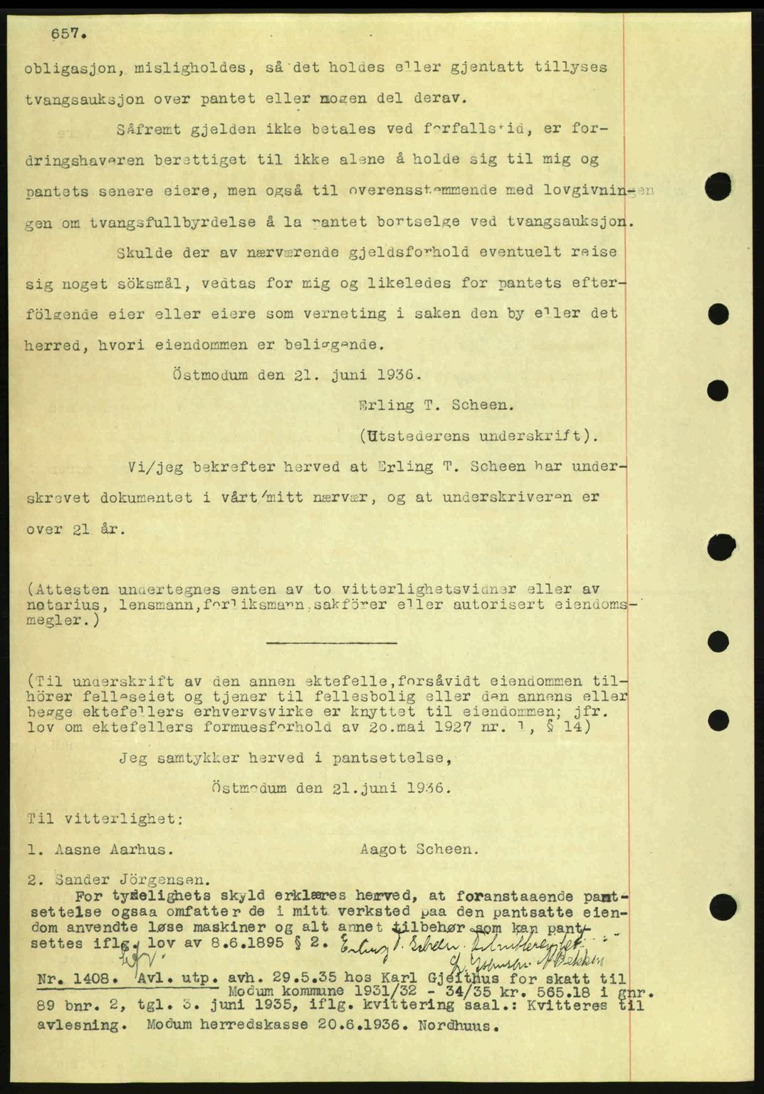 Eiker, Modum og Sigdal sorenskriveri, SAKO/A-123/G/Ga/Gab/L0032: Pantebok nr. A2, 1936-1936, Dagboknr: 1408/1936