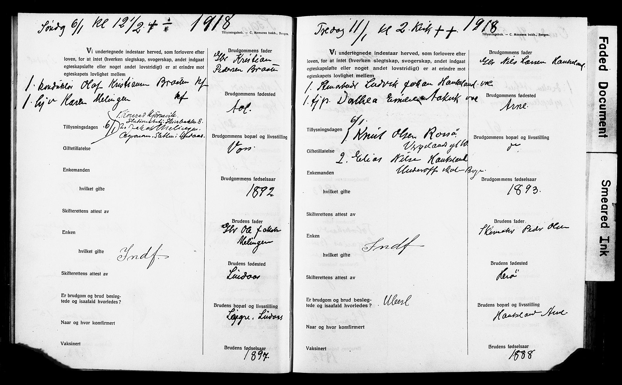 Nykirken Sokneprestembete, AV/SAB-A-77101: Forlovererklæringer nr. II.5.8, 1917-1921, s. 18