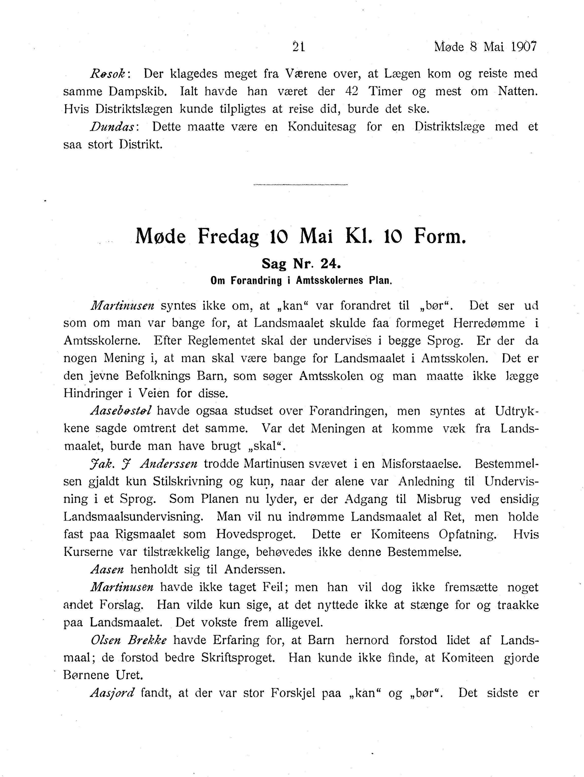 Nordland Fylkeskommune. Fylkestinget, AIN/NFK-17/176/A/Ac/L0030: Fylkestingsforhandlinger 1907, 1907, s. 21