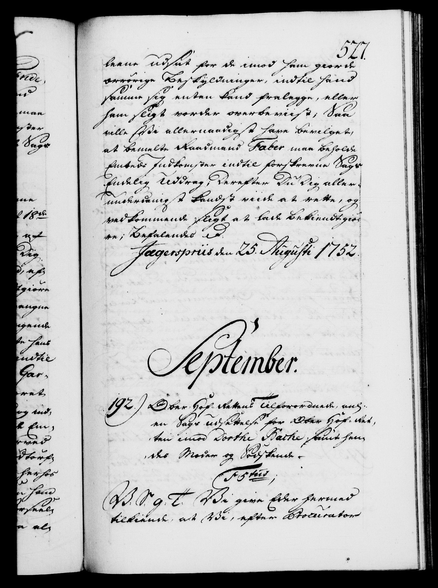 Danske Kanselli 1572-1799, AV/RA-EA-3023/F/Fc/Fca/Fcab/L0033: Norske tegnelser, 1751-1752, s. 527a