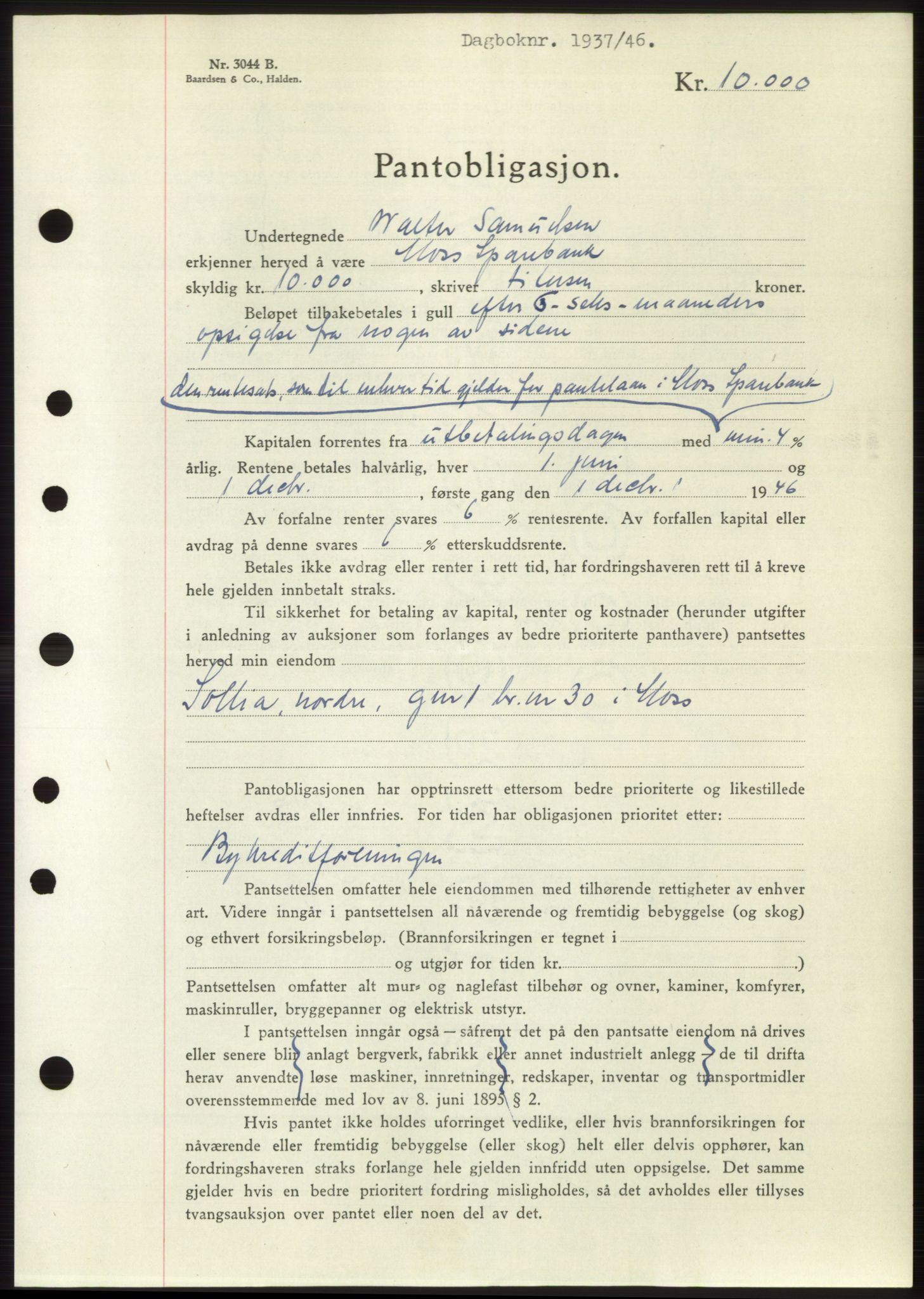 Moss sorenskriveri, SAO/A-10168: Pantebok nr. B15, 1946-1946, Dagboknr: 1937/1946
