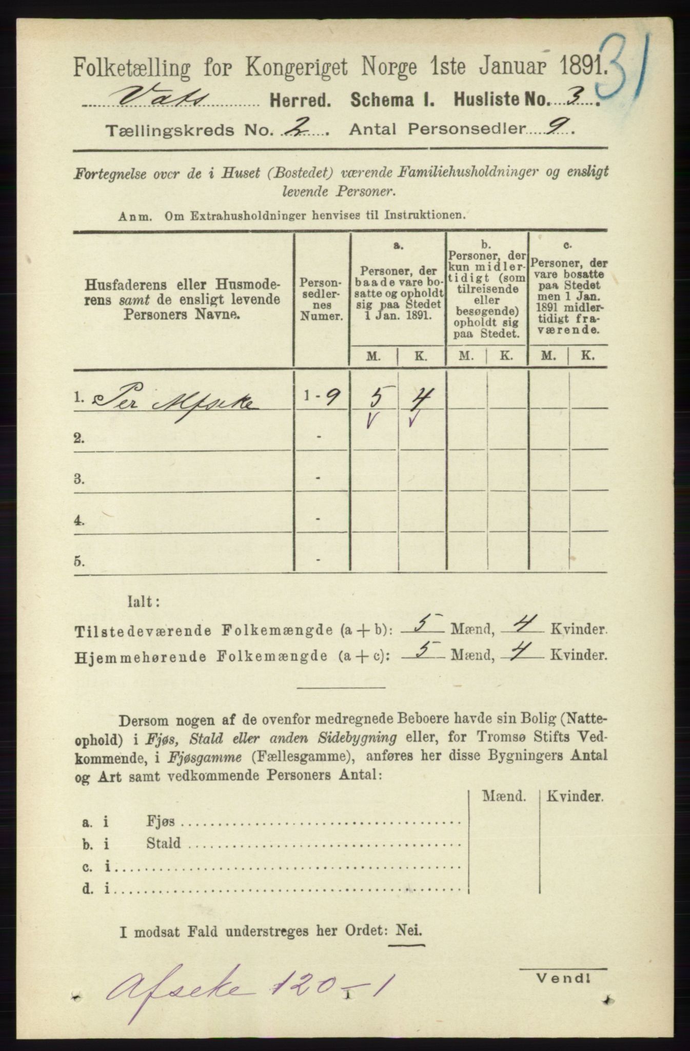 RA, Folketelling 1891 for 1155 Vats herred, 1891, s. 175