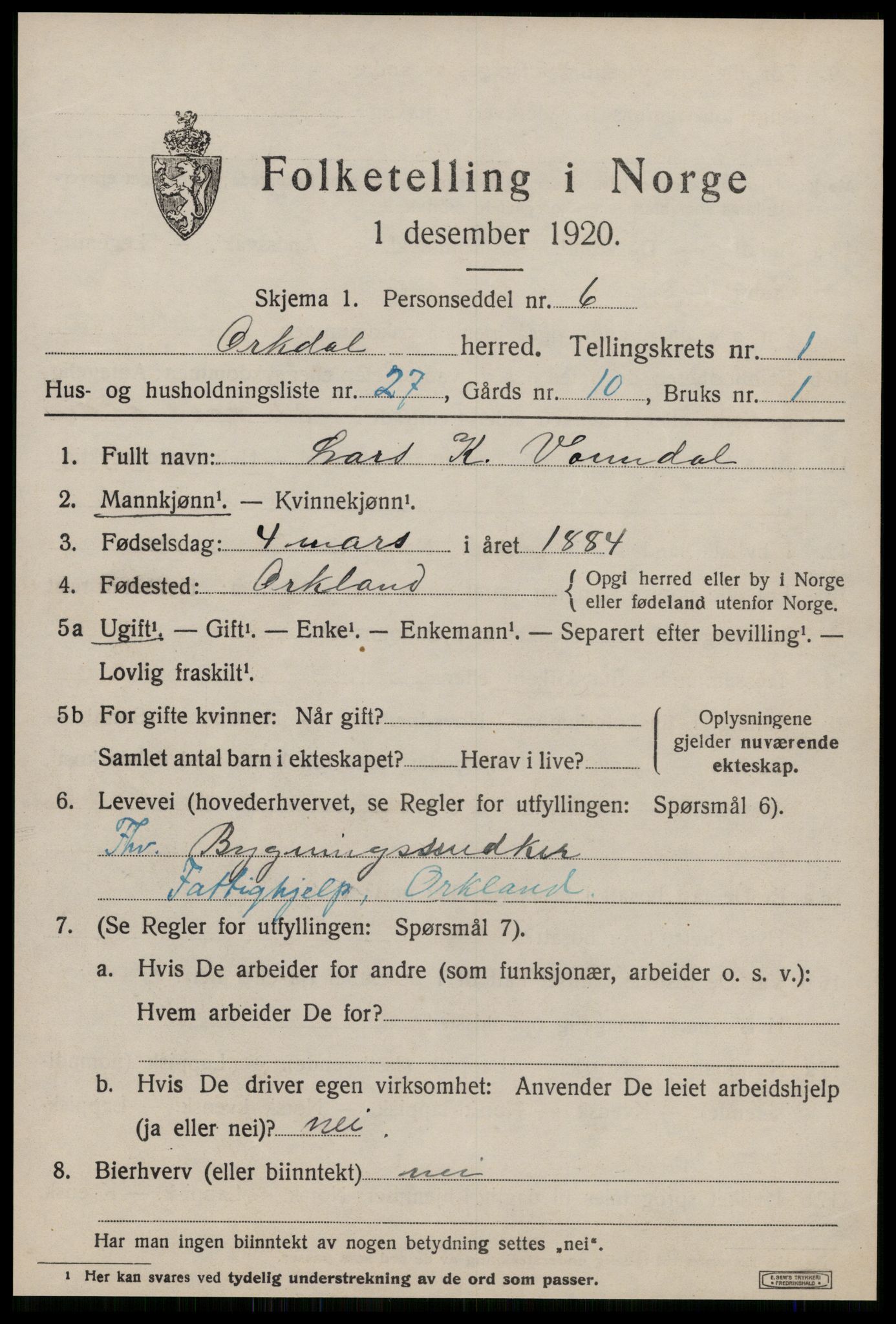 SAT, Folketelling 1920 for 1638 Orkdal herred, 1920, s. 1508