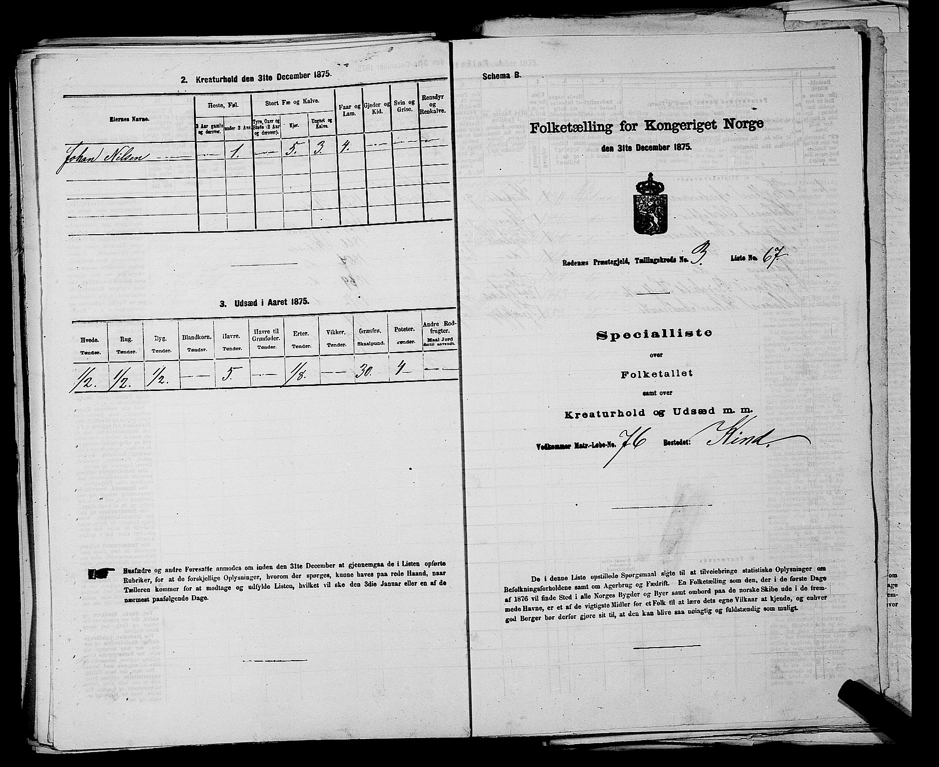 RA, Folketelling 1875 for 0120P Rødenes prestegjeld, 1875, s. 497