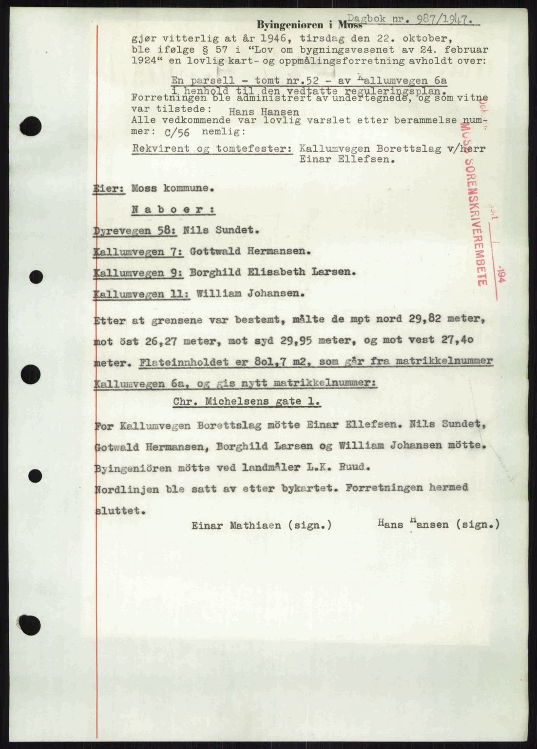 Moss sorenskriveri, SAO/A-10168: Pantebok nr. A17, 1947-1947, Dagboknr: 987/1947