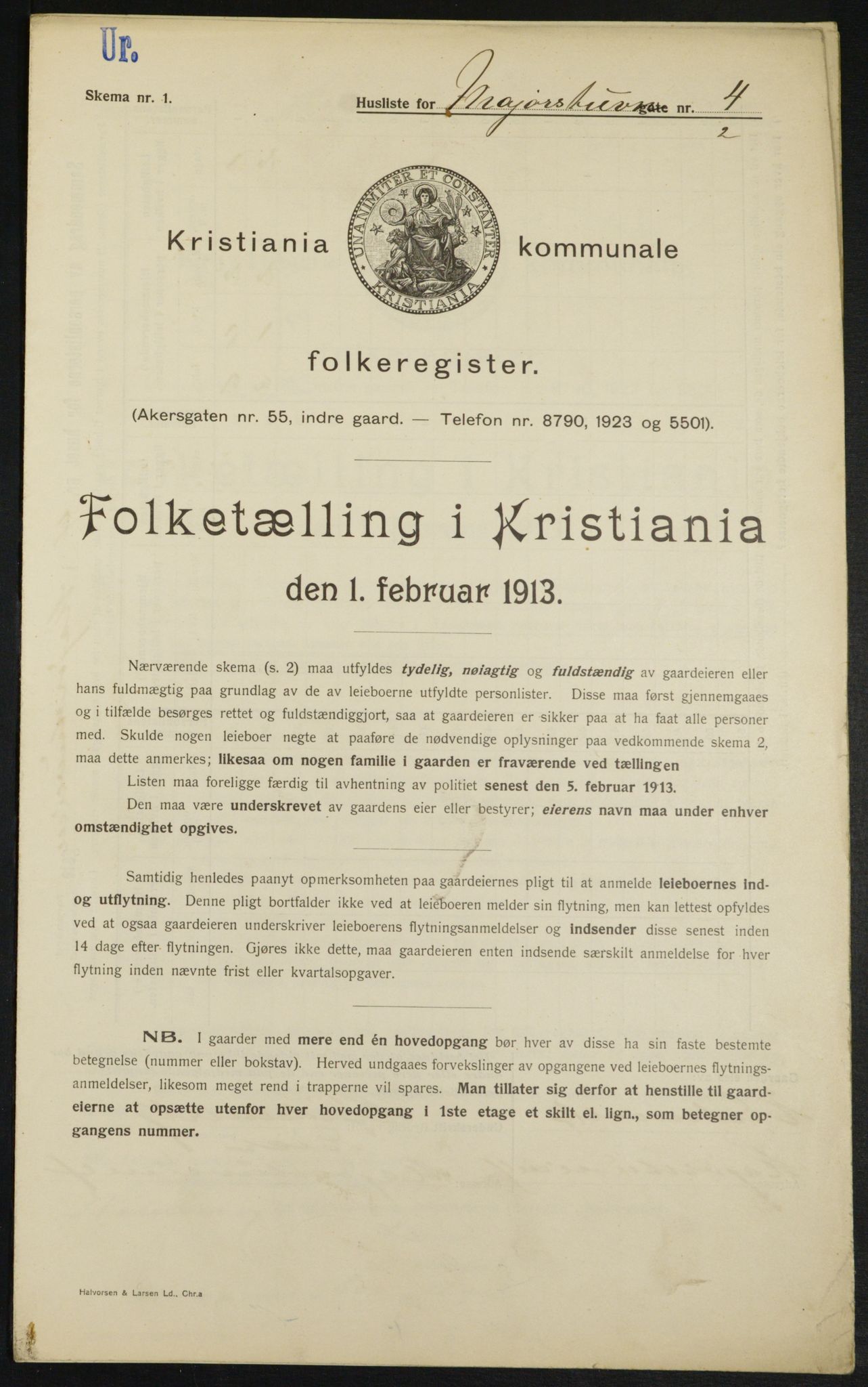OBA, Kommunal folketelling 1.2.1913 for Kristiania, 1913, s. 59400