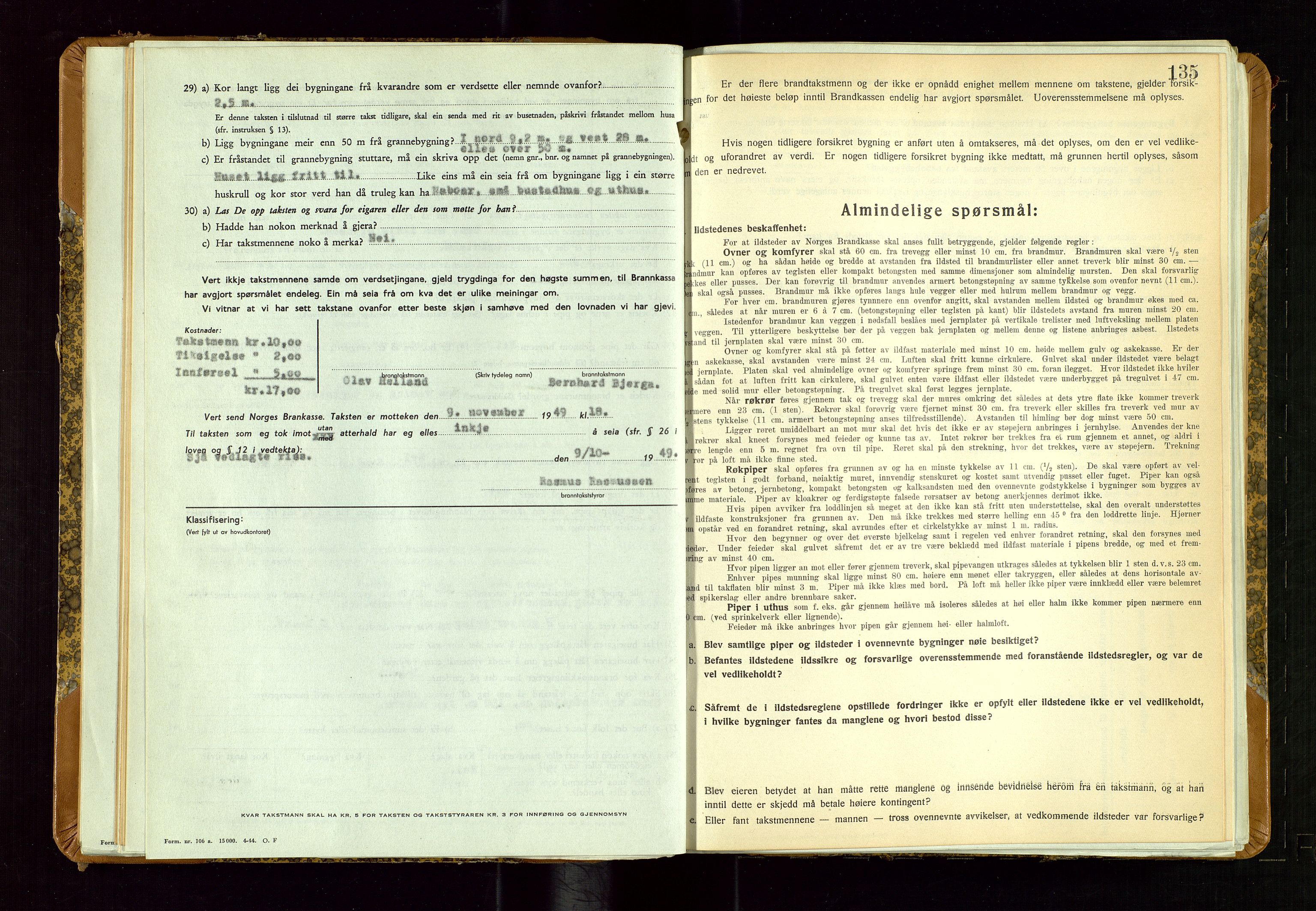 Sand lensmannskontor, AV/SAST-A-100415/Goc/L0002: "Brandtaxationsprotokol", 1936-1952, s. 134-135