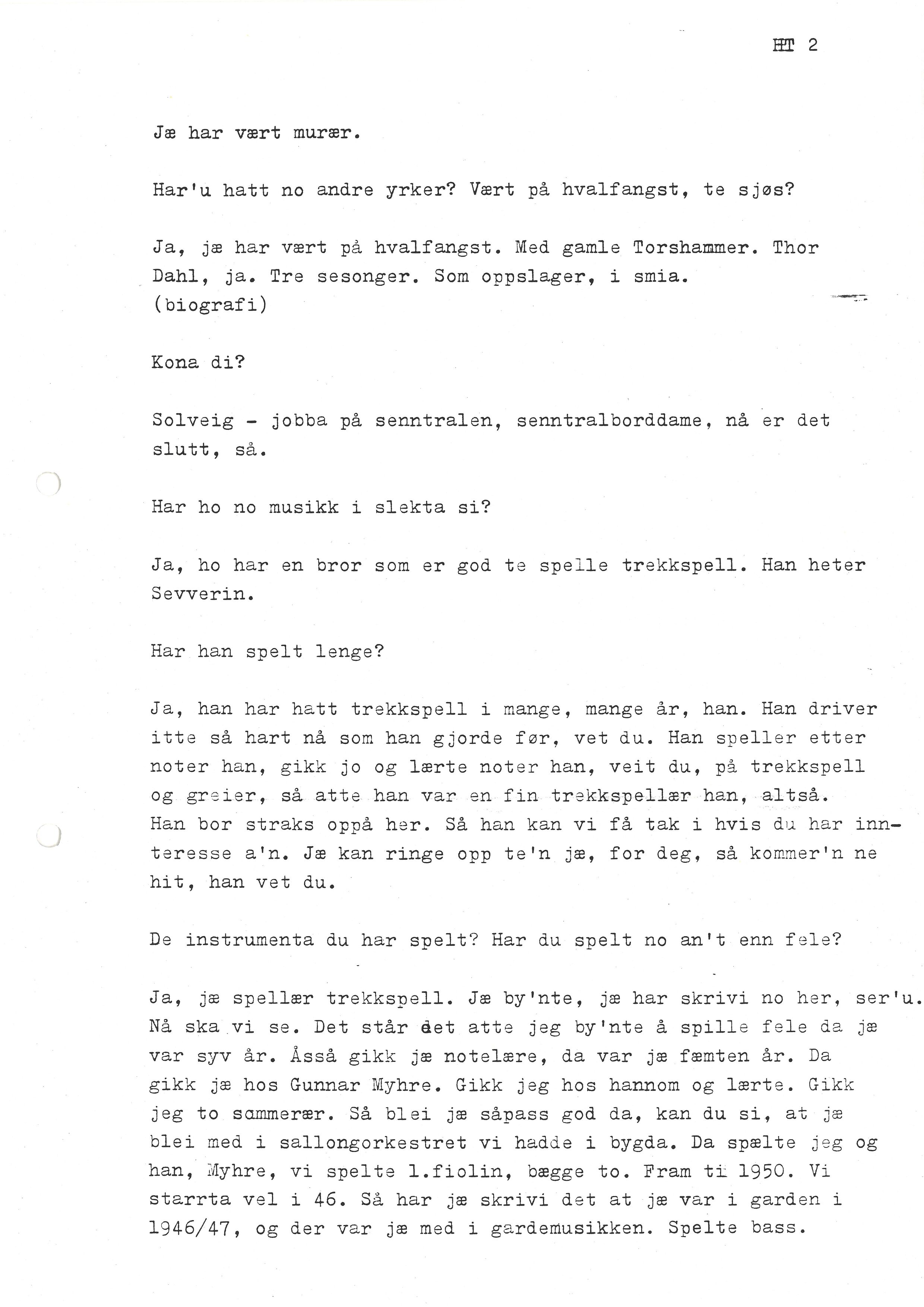 Sa 16 - Folkemusikk fra Vestfold, Gjerdesamlingen, VEMU/A-1868/I/L0001: Informantregister med intervjunedtegnelser, 1979-1986