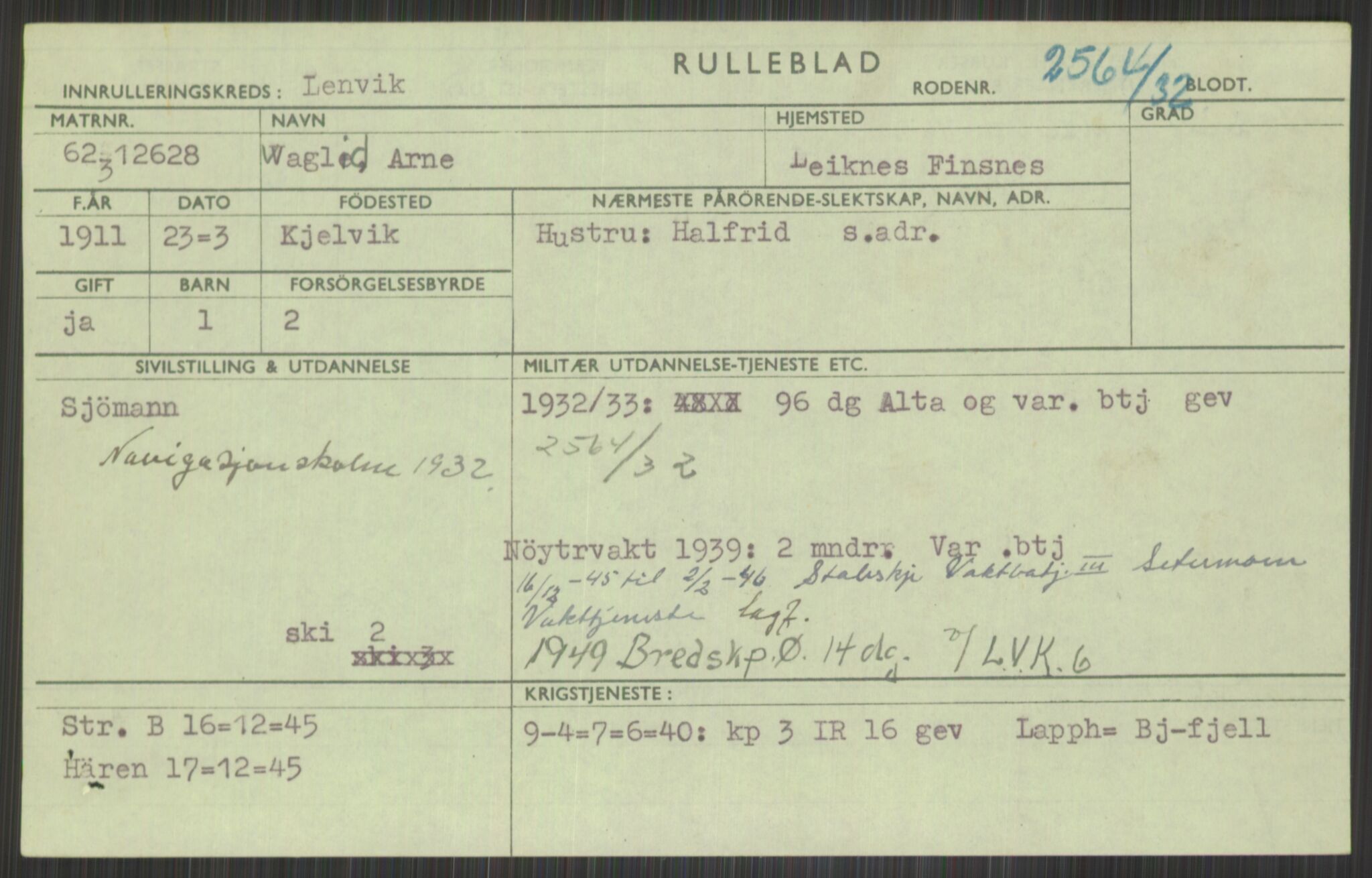 Forsvaret, Troms infanteriregiment nr. 16, AV/RA-RAFA-3146/P/Pa/L0016: Rulleblad for regimentets menige mannskaper, årsklasse 1932, 1932, s. 1617