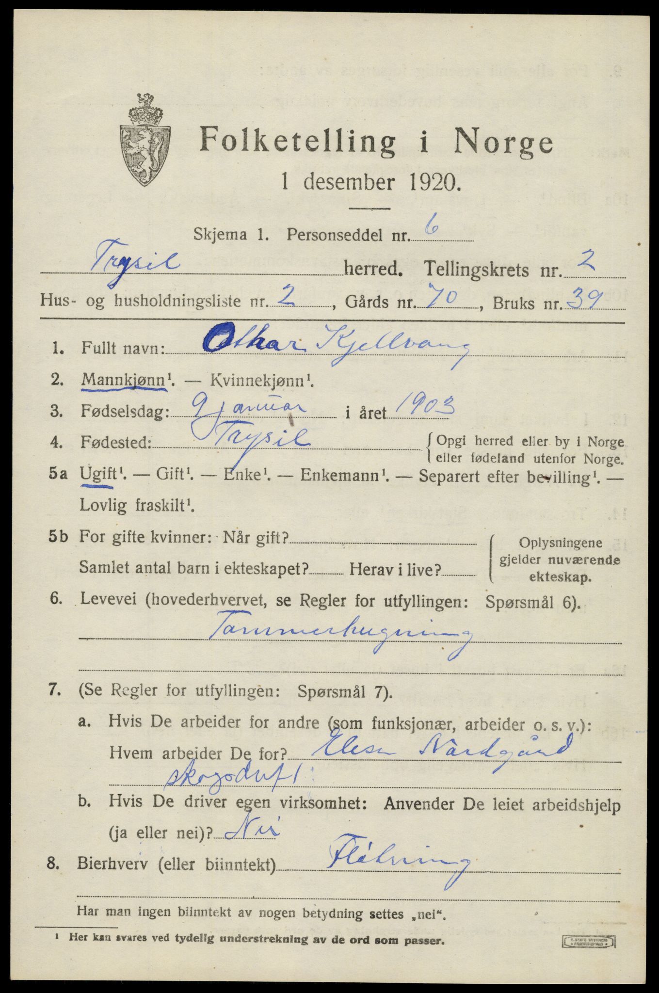 SAH, Folketelling 1920 for 0428 Trysil herred, 1920, s. 3109