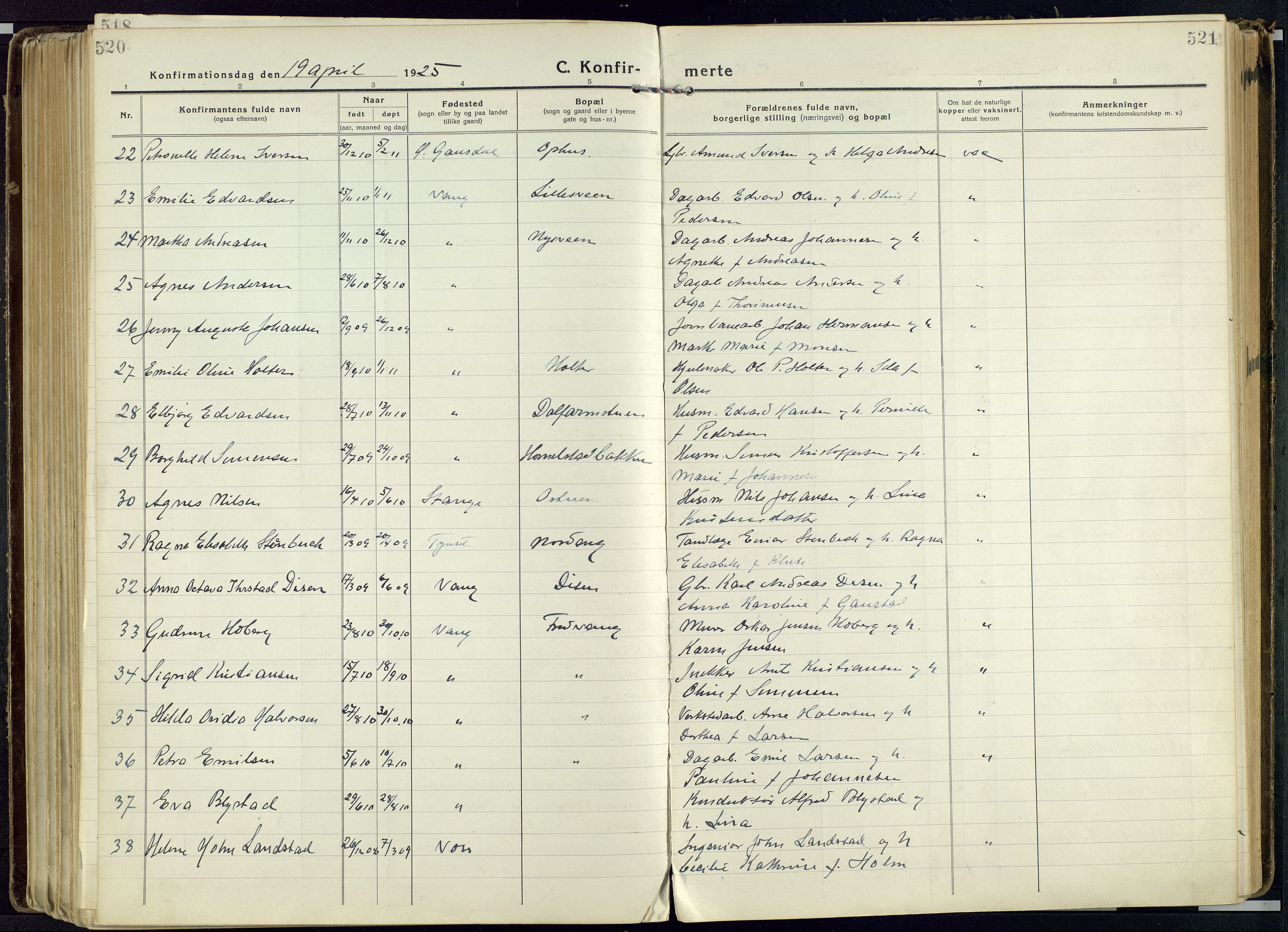 Vang prestekontor, Hedmark, AV/SAH-PREST-008/H/Ha/Haa/L0022: Ministerialbok nr. 22, 1918-1944, s. 520-521