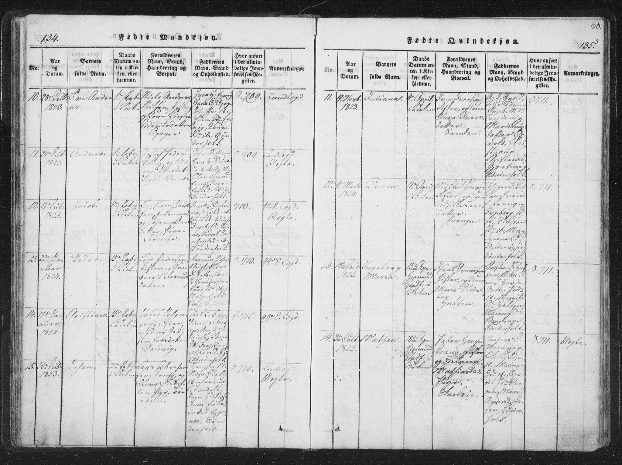 Ministerialprotokoller, klokkerbøker og fødselsregistre - Sør-Trøndelag, SAT/A-1456/659/L0734: Ministerialbok nr. 659A04, 1818-1825, s. 134-135