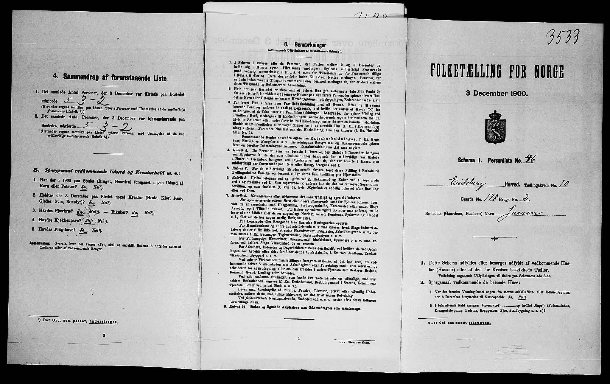 SAO, Folketelling 1900 for 0125 Eidsberg herred, 1900