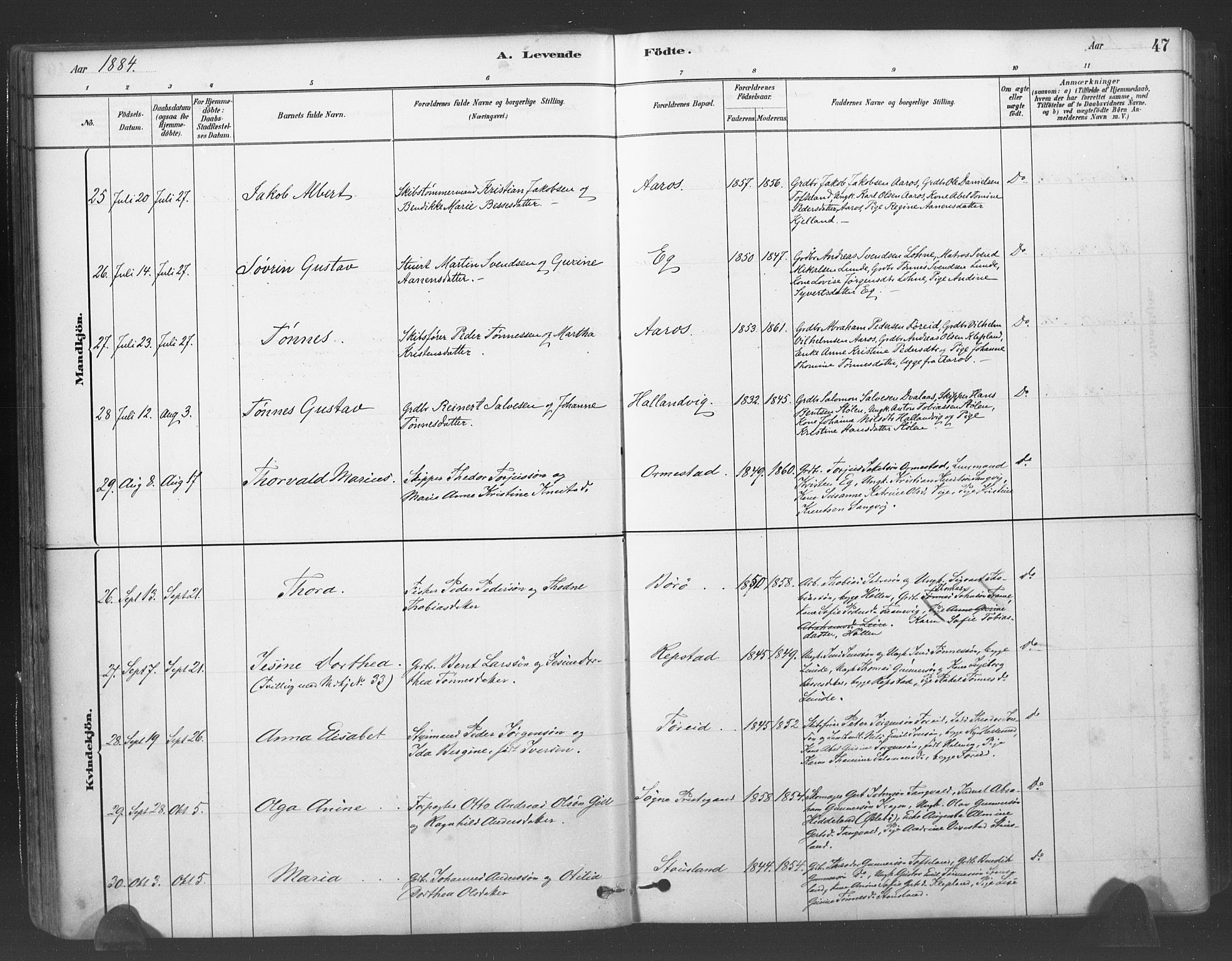 Søgne sokneprestkontor, SAK/1111-0037/F/Fa/Fab/L0012: Ministerialbok nr. A 12, 1880-1891, s. 47