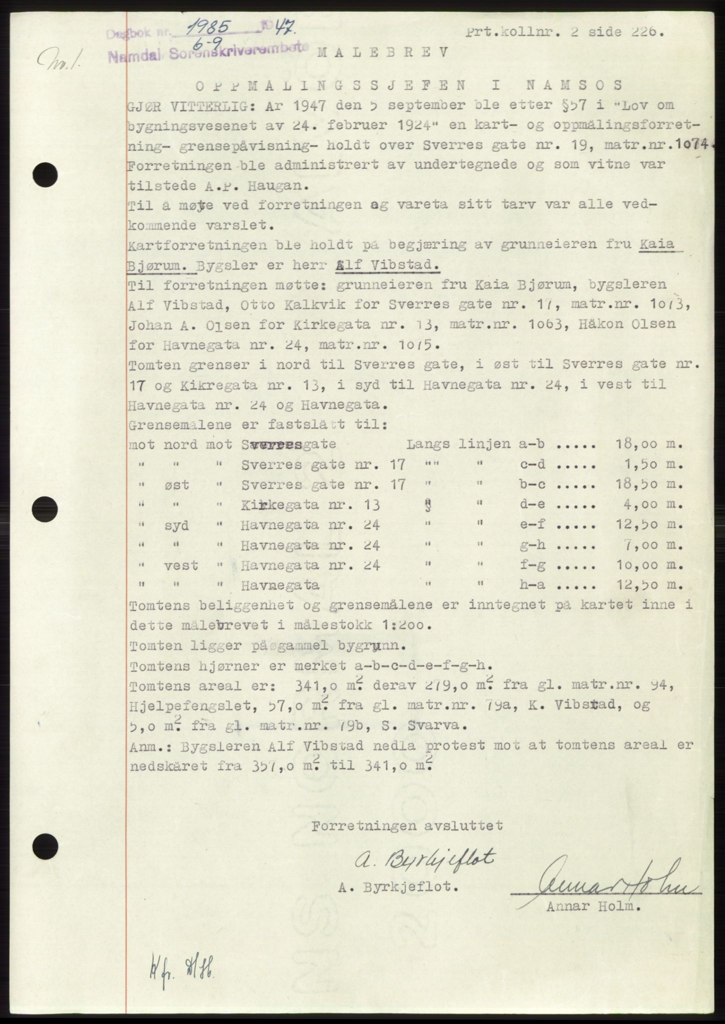 Namdal sorenskriveri, SAT/A-4133/1/2/2C: Pantebok nr. -, 1947-1947, Dagboknr: 1985/1947