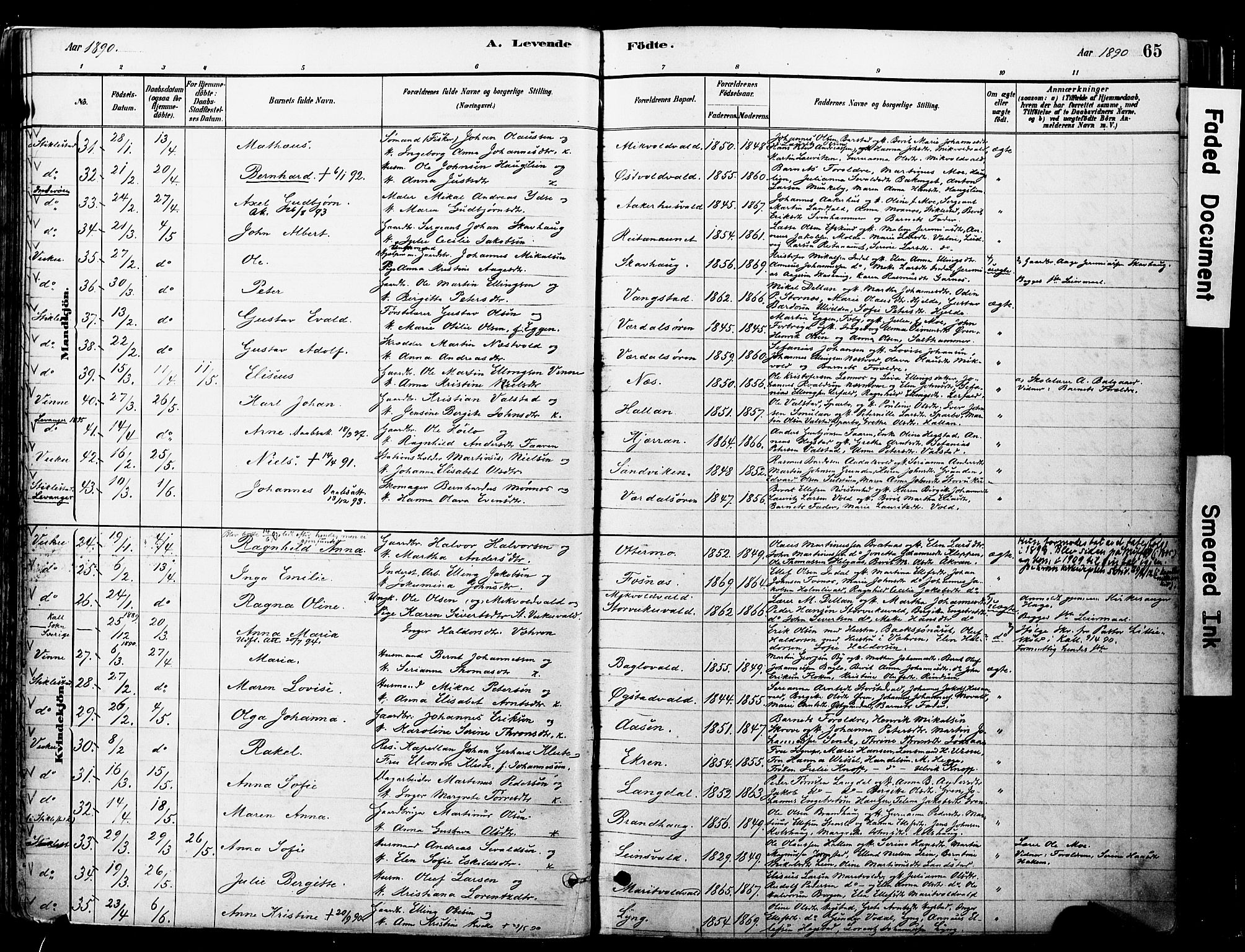 Ministerialprotokoller, klokkerbøker og fødselsregistre - Nord-Trøndelag, AV/SAT-A-1458/723/L0244: Ministerialbok nr. 723A13, 1881-1899, s. 65