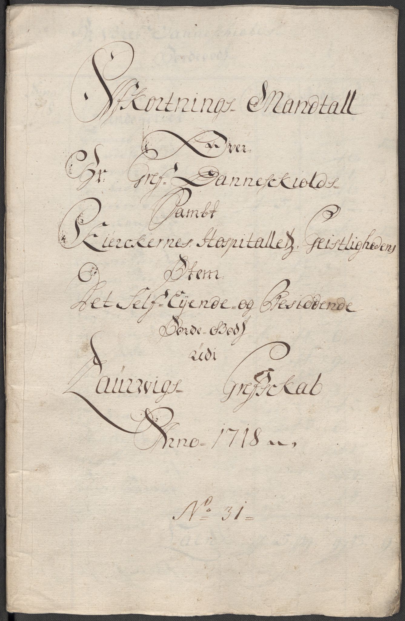 Rentekammeret inntil 1814, Reviderte regnskaper, Fogderegnskap, RA/EA-4092/R33/L1988: Fogderegnskap Larvik grevskap, 1718, s. 320