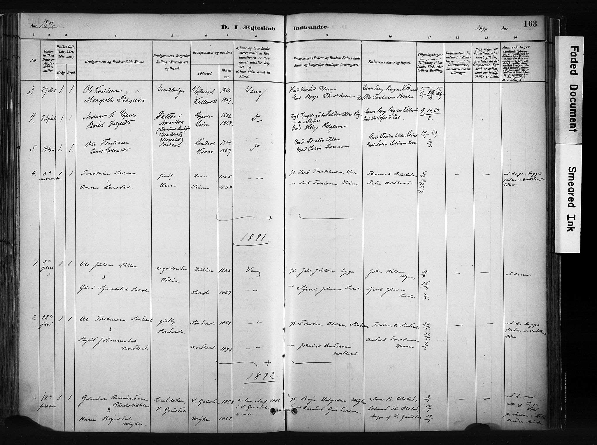 Vang prestekontor, Valdres, AV/SAH-PREST-140/H/Ha/L0008: Ministerialbok nr. 8, 1882-1910, s. 163