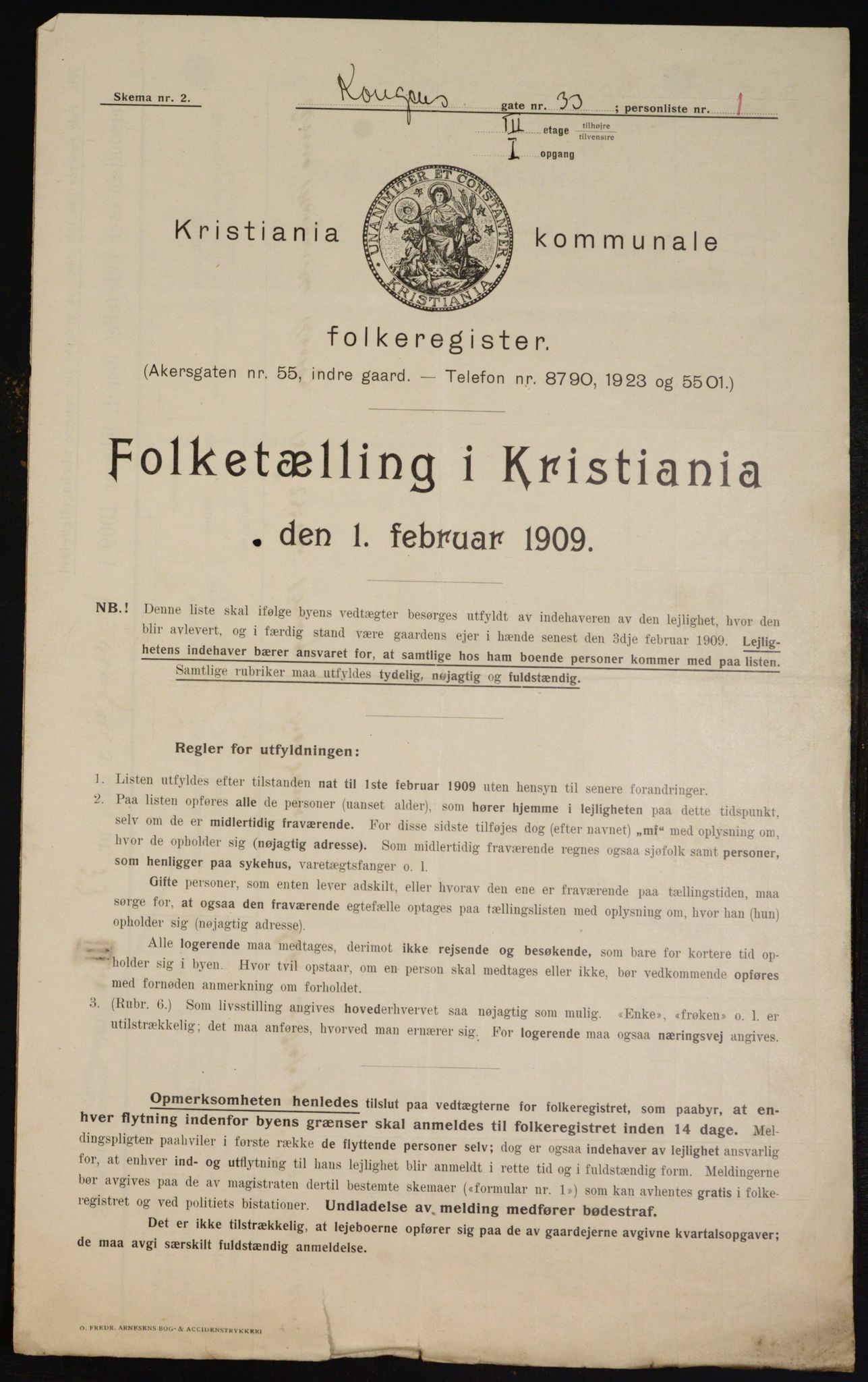 OBA, Kommunal folketelling 1.2.1909 for Kristiania kjøpstad, 1909, s. 48317