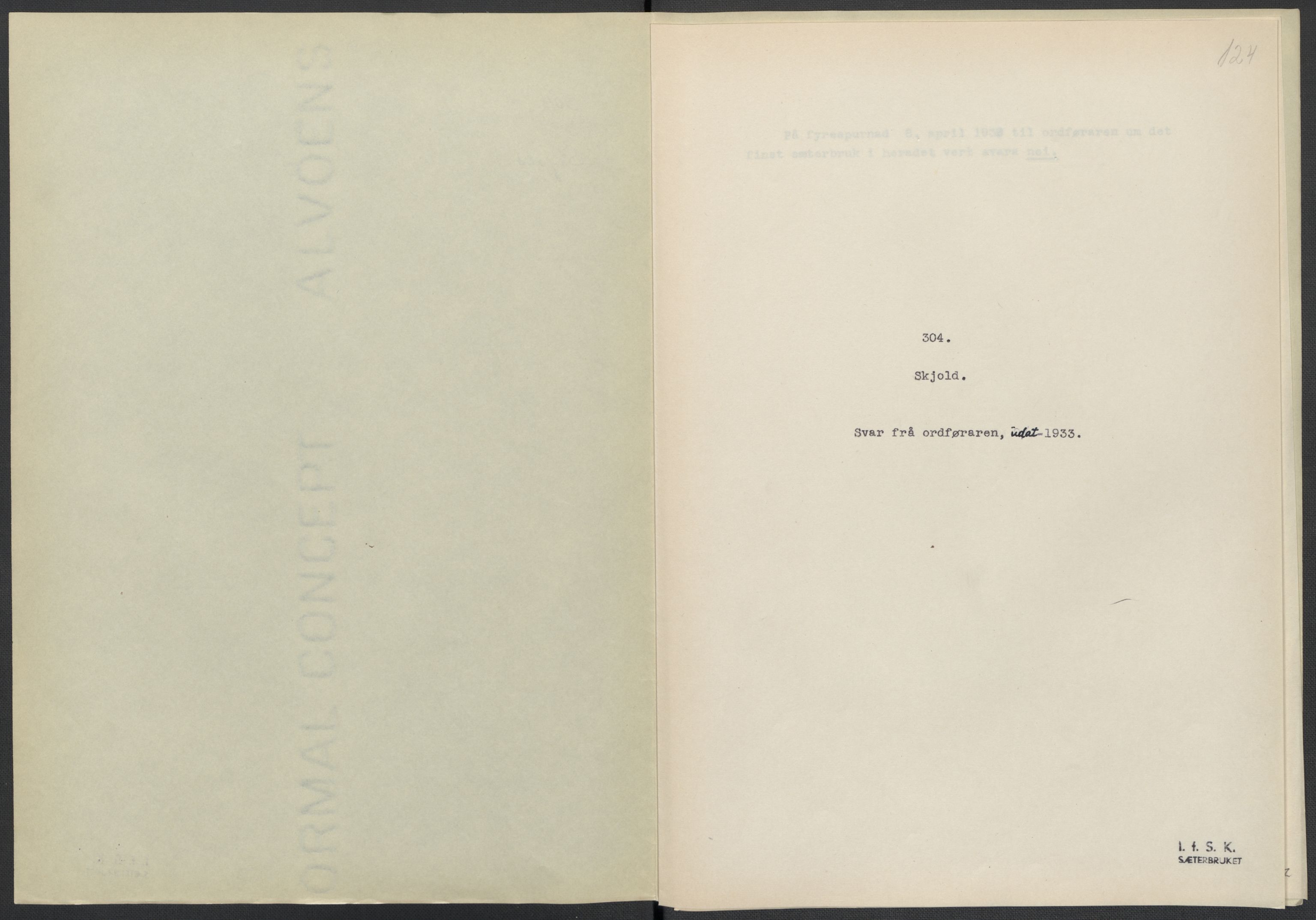 Instituttet for sammenlignende kulturforskning, RA/PA-0424/F/Fc/L0009/0002: Eske B9: / Rogaland (perm XXIII), 1932-1938, s. 124