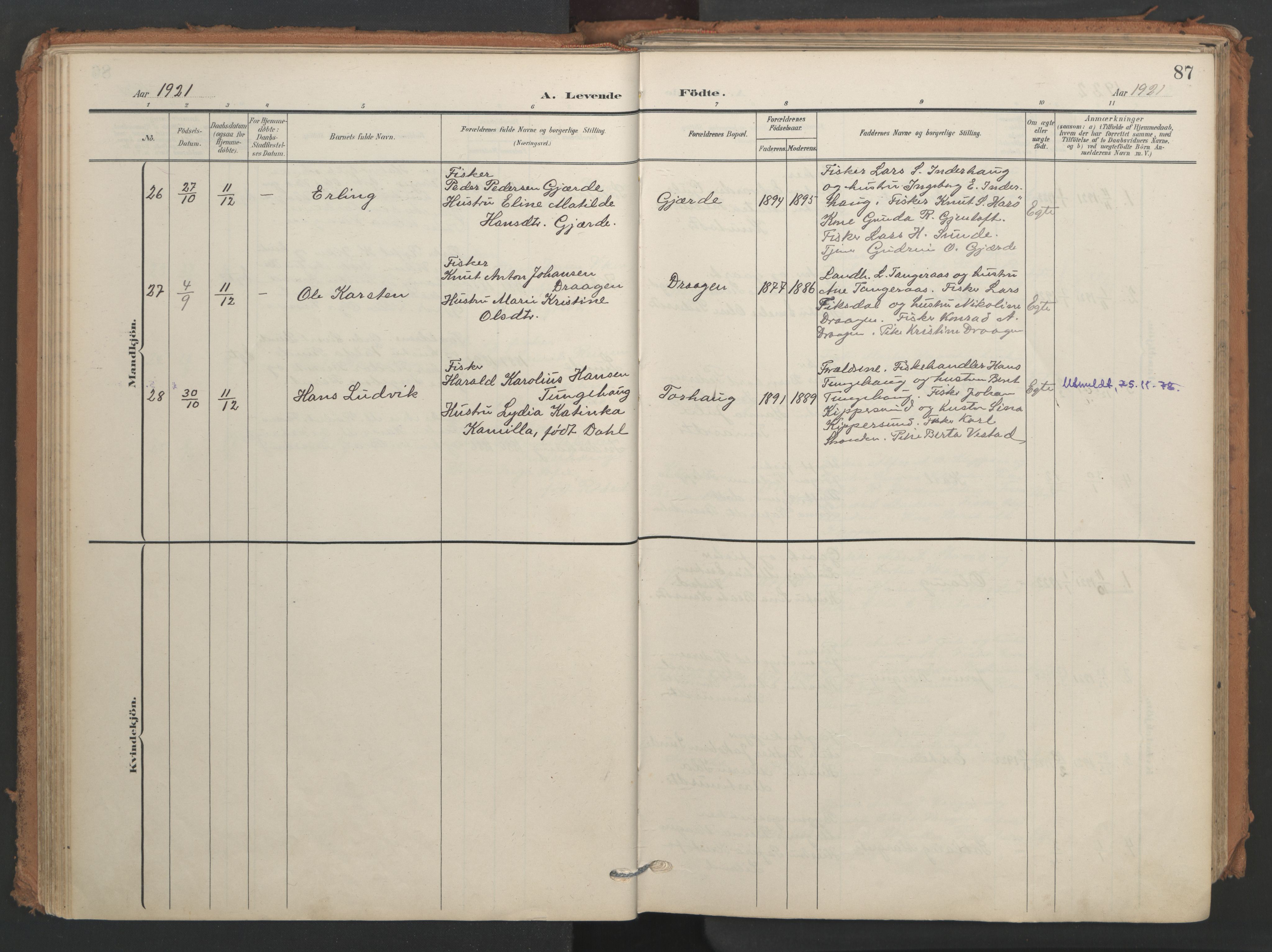 Ministerialprotokoller, klokkerbøker og fødselsregistre - Møre og Romsdal, AV/SAT-A-1454/566/L0771: Ministerialbok nr. 566A10, 1904-1929, s. 87