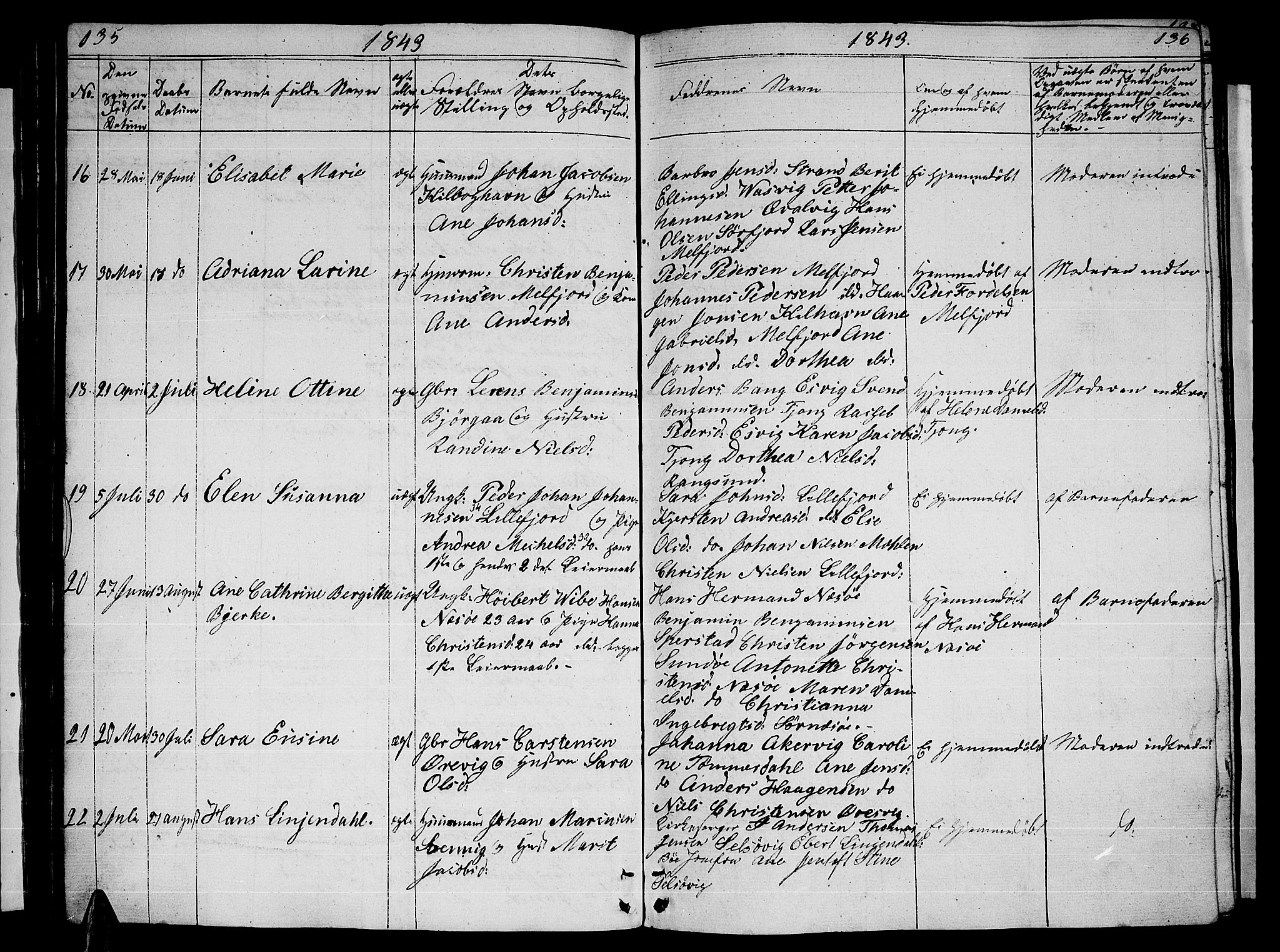 Ministerialprotokoller, klokkerbøker og fødselsregistre - Nordland, AV/SAT-A-1459/841/L0618: Klokkerbok nr. 841C02, 1833-1855, s. 135-136