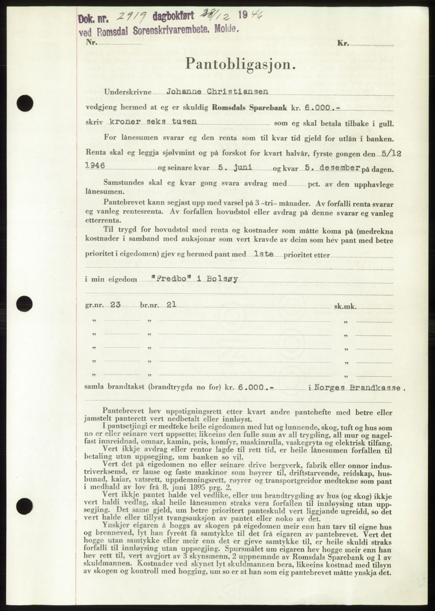 Romsdal sorenskriveri, SAT/A-4149/1/2/2C: Pantebok nr. B3, 1946-1948, Dagboknr: 2919/1946
