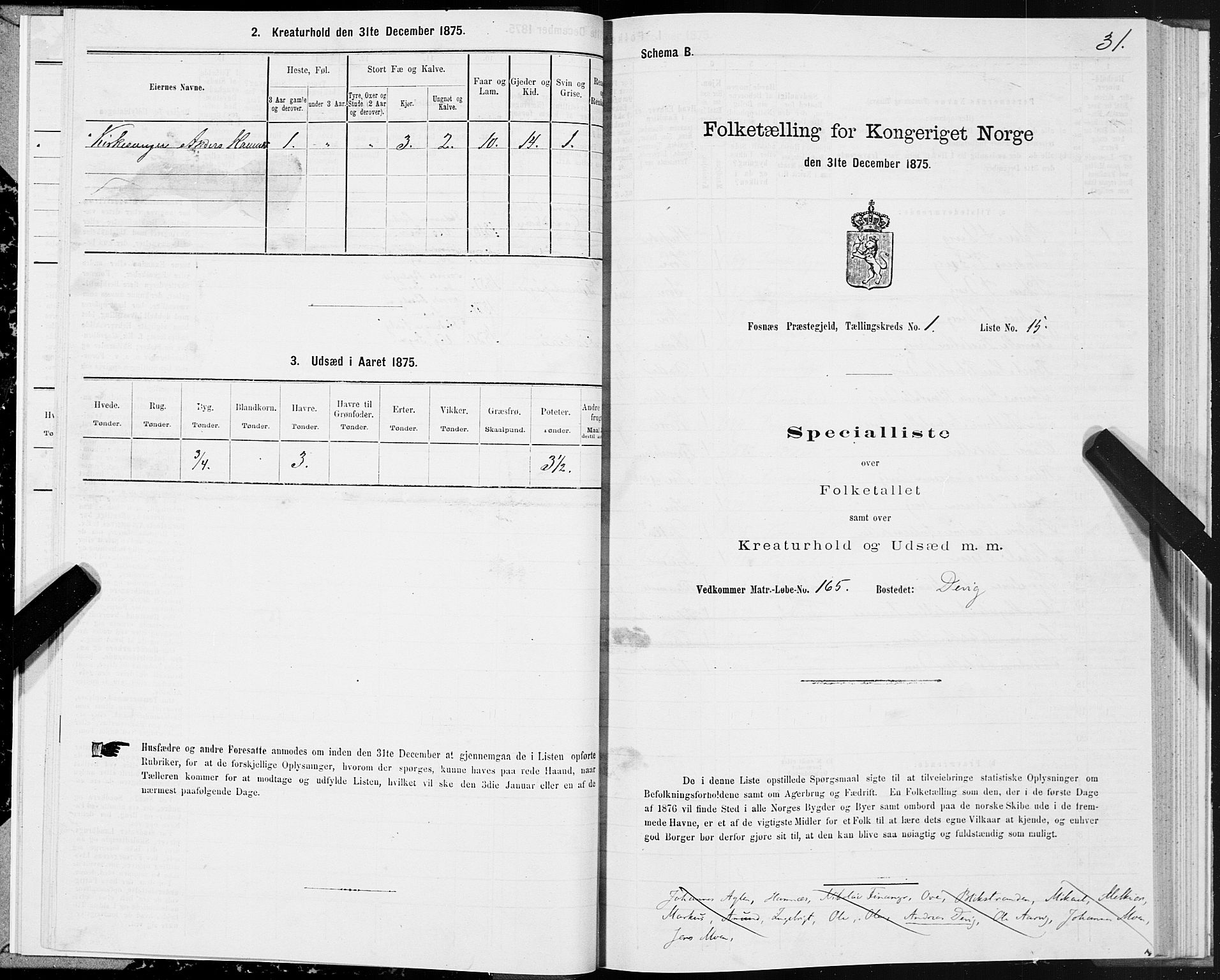 SAT, Folketelling 1875 for 1748P Fosnes prestegjeld, 1875, s. 1031