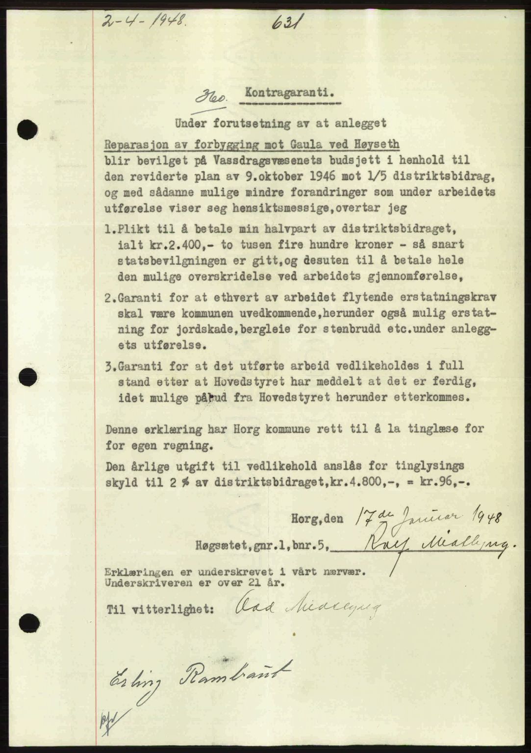 Gauldal sorenskriveri, SAT/A-0014/1/2/2C: Pantebok nr. A5, 1947-1948, Dagboknr: 360/1948