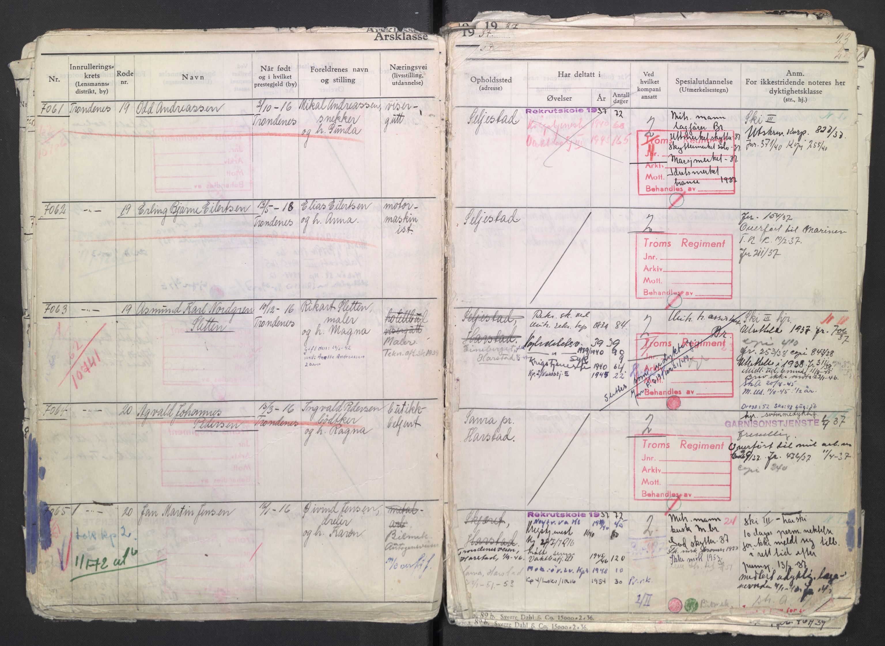 Forsvaret, Troms infanteriregiment nr. 16, AV/RA-RAFA-3146/P/Pa/L0007/0002: Ruller / Rulle for regimentets menige mannskaper, årsklasse 1937, 1937, s. 22