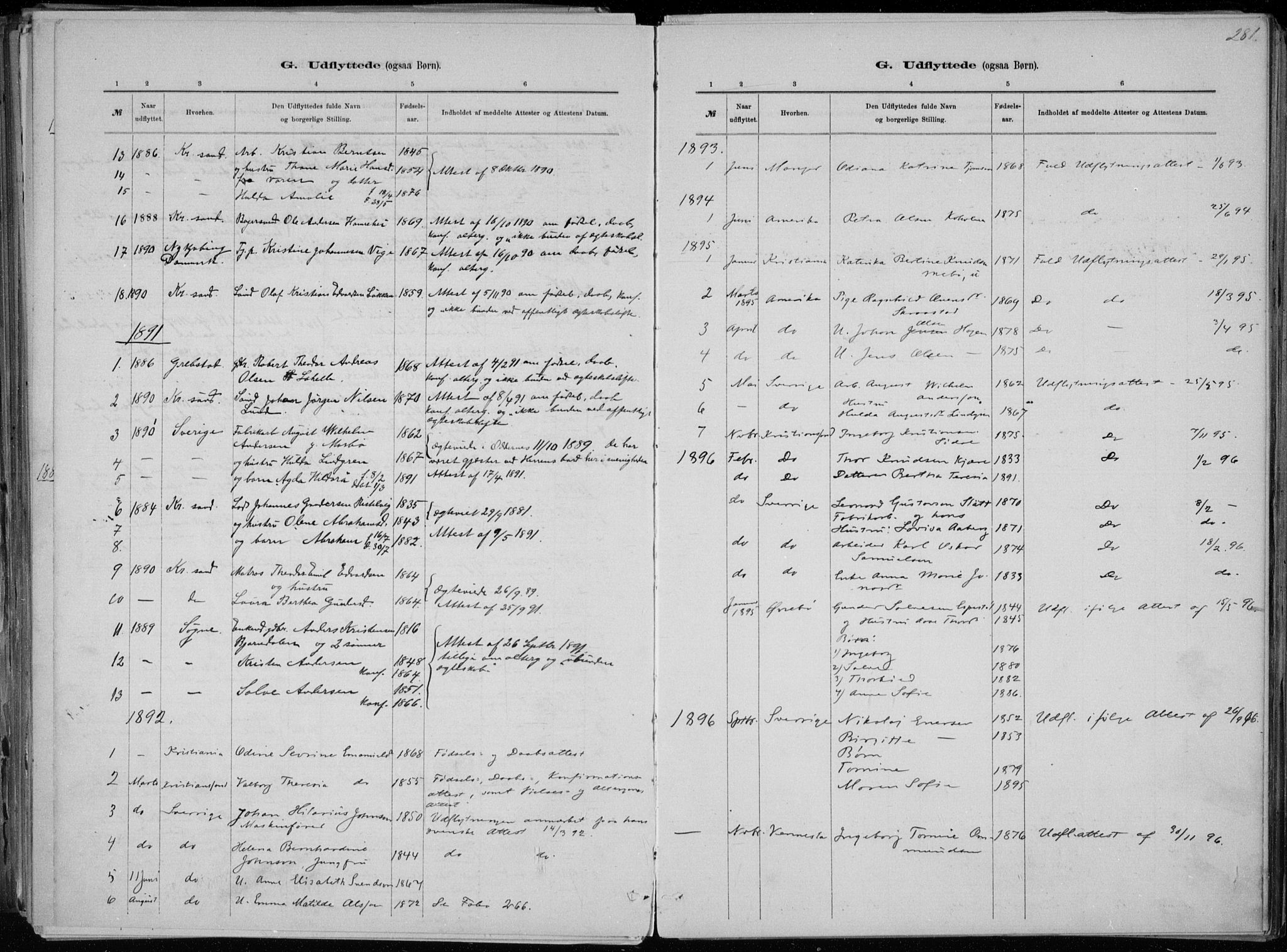 Oddernes sokneprestkontor, SAK/1111-0033/F/Fa/Faa/L0009: Ministerialbok nr. A 9, 1884-1896, s. 281