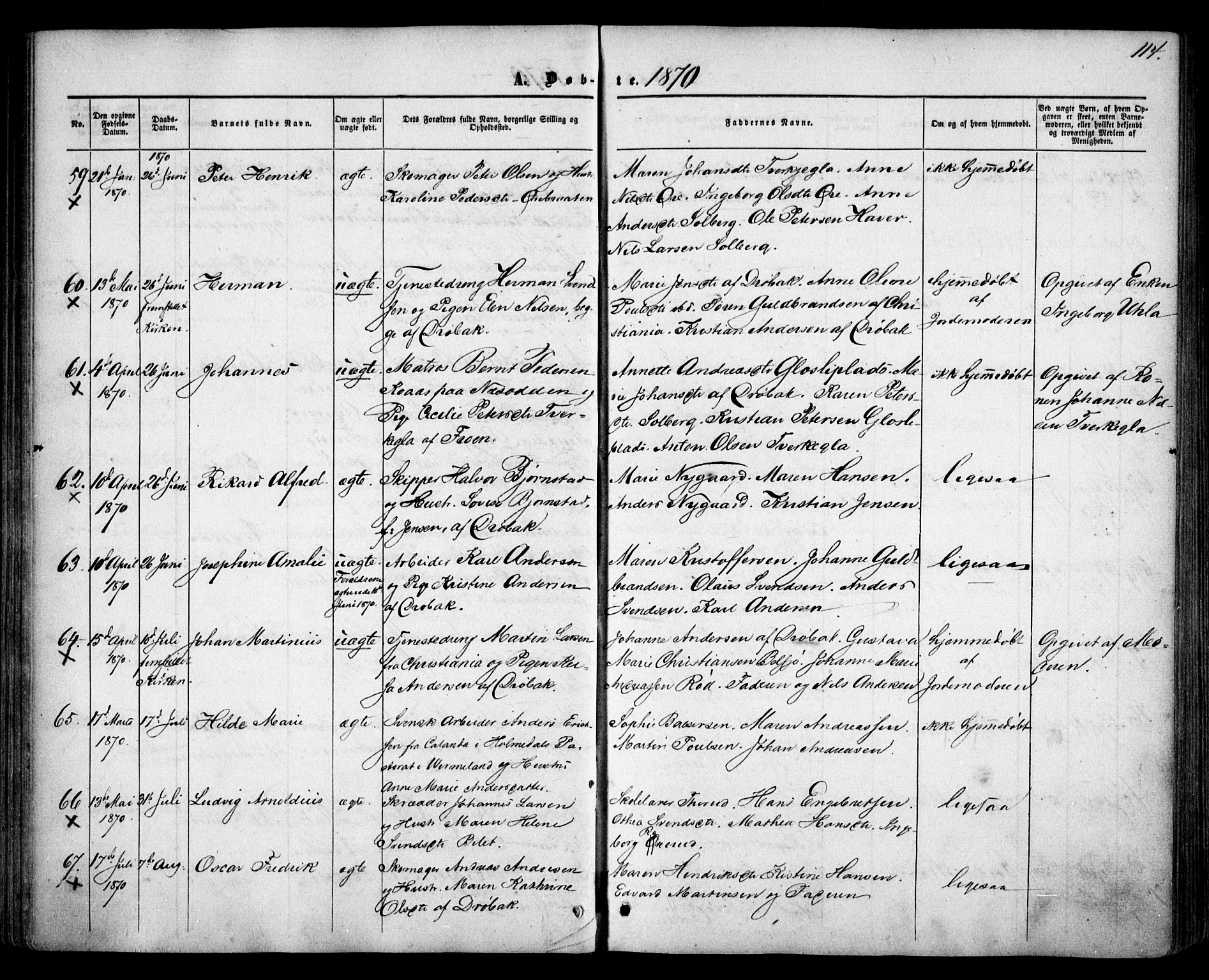 Drøbak prestekontor Kirkebøker, AV/SAO-A-10142a/F/Fa/L0002: Ministerialbok nr. I 2, 1858-1870, s. 114