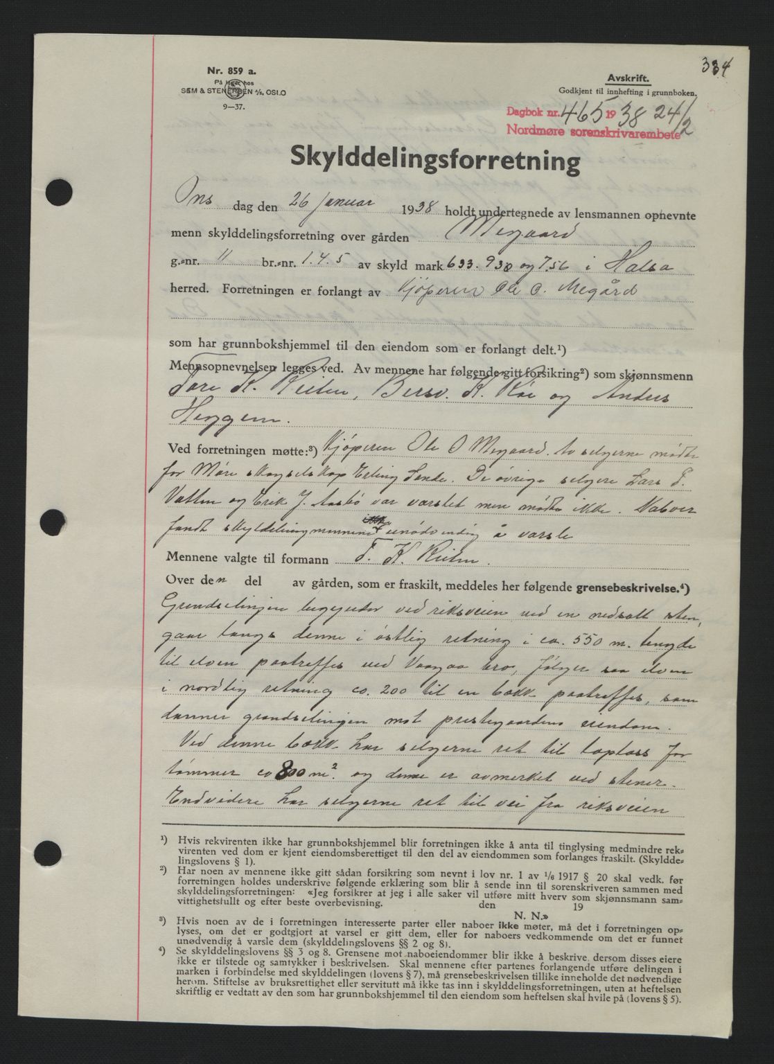 Nordmøre sorenskriveri, SAT/A-4132/1/2/2Ca: Pantebok nr. A83, 1938-1938, Dagboknr: 465/1938