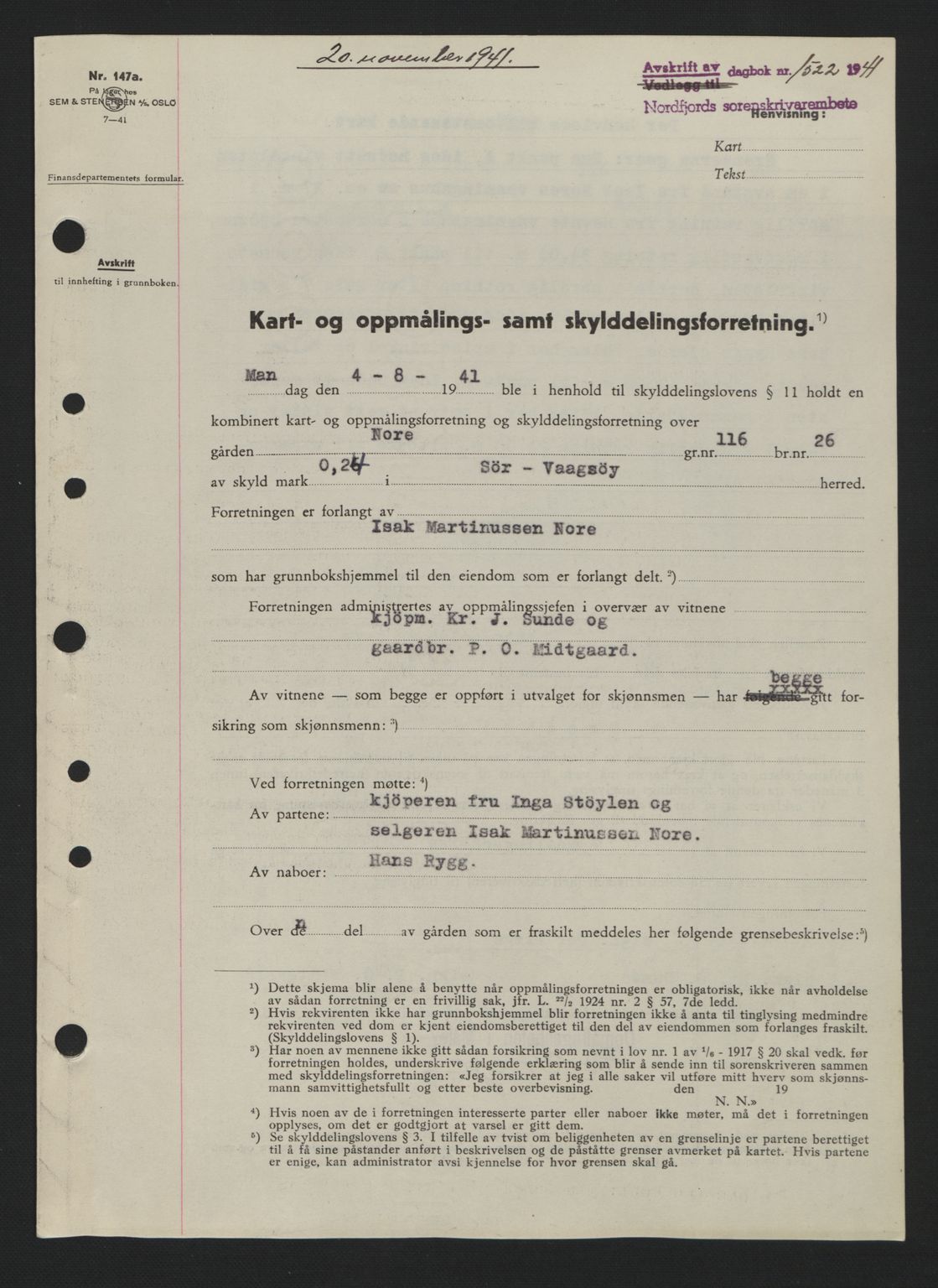 Nordfjord sorenskriveri, AV/SAB-A-2801/02/02b/02bj/L0007: Pantebok nr. A7, 1941-1943, Dagboknr: 1522/1941