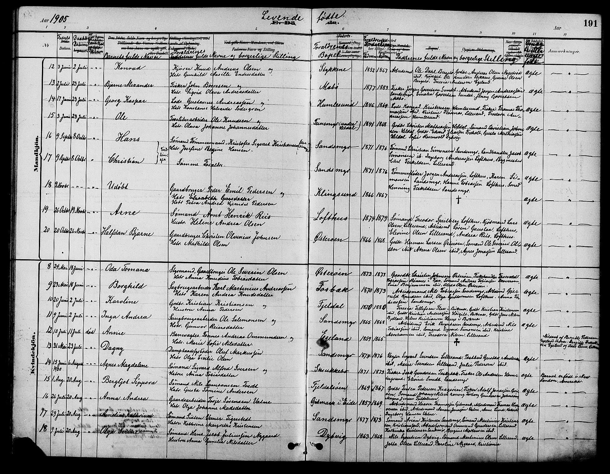Vestre Moland sokneprestkontor, AV/SAK-1111-0046/F/Fb/Fbb/L0006: Klokkerbok nr. B 6, 1884-1905, s. 191