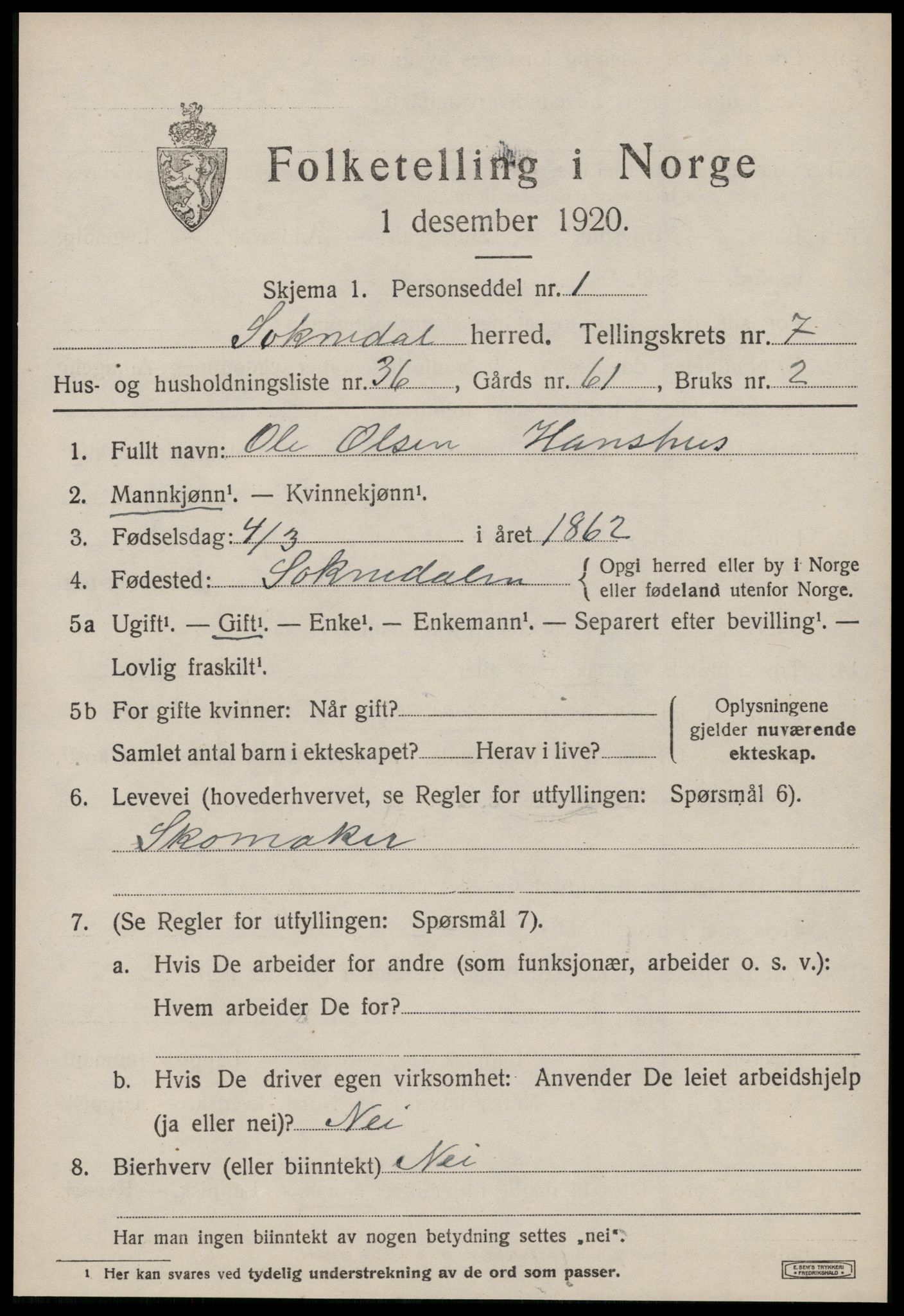 SAT, Folketelling 1920 for 1649 Soknedal herred, 1920, s. 3826