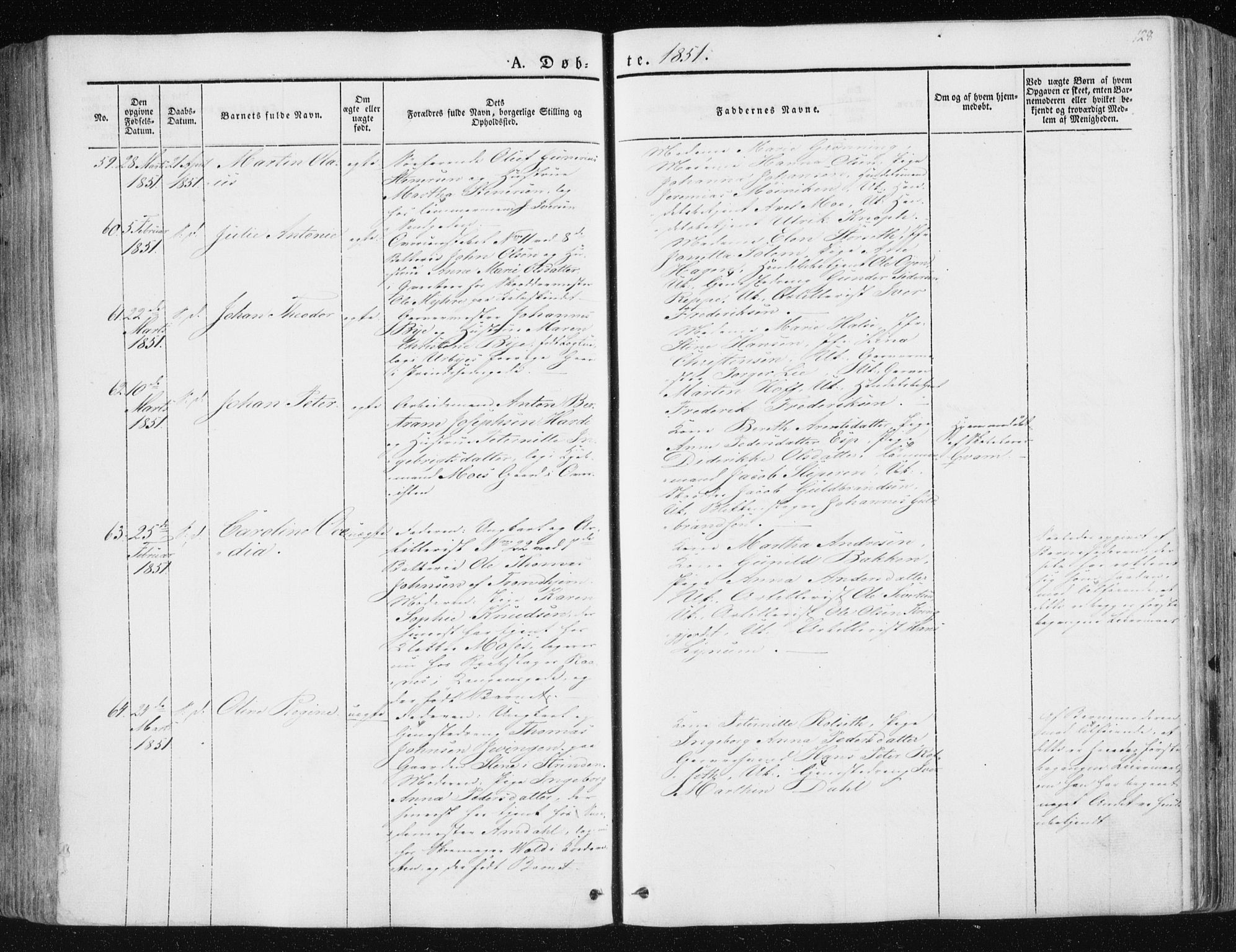 Ministerialprotokoller, klokkerbøker og fødselsregistre - Sør-Trøndelag, SAT/A-1456/602/L0110: Ministerialbok nr. 602A08, 1840-1854, s. 128