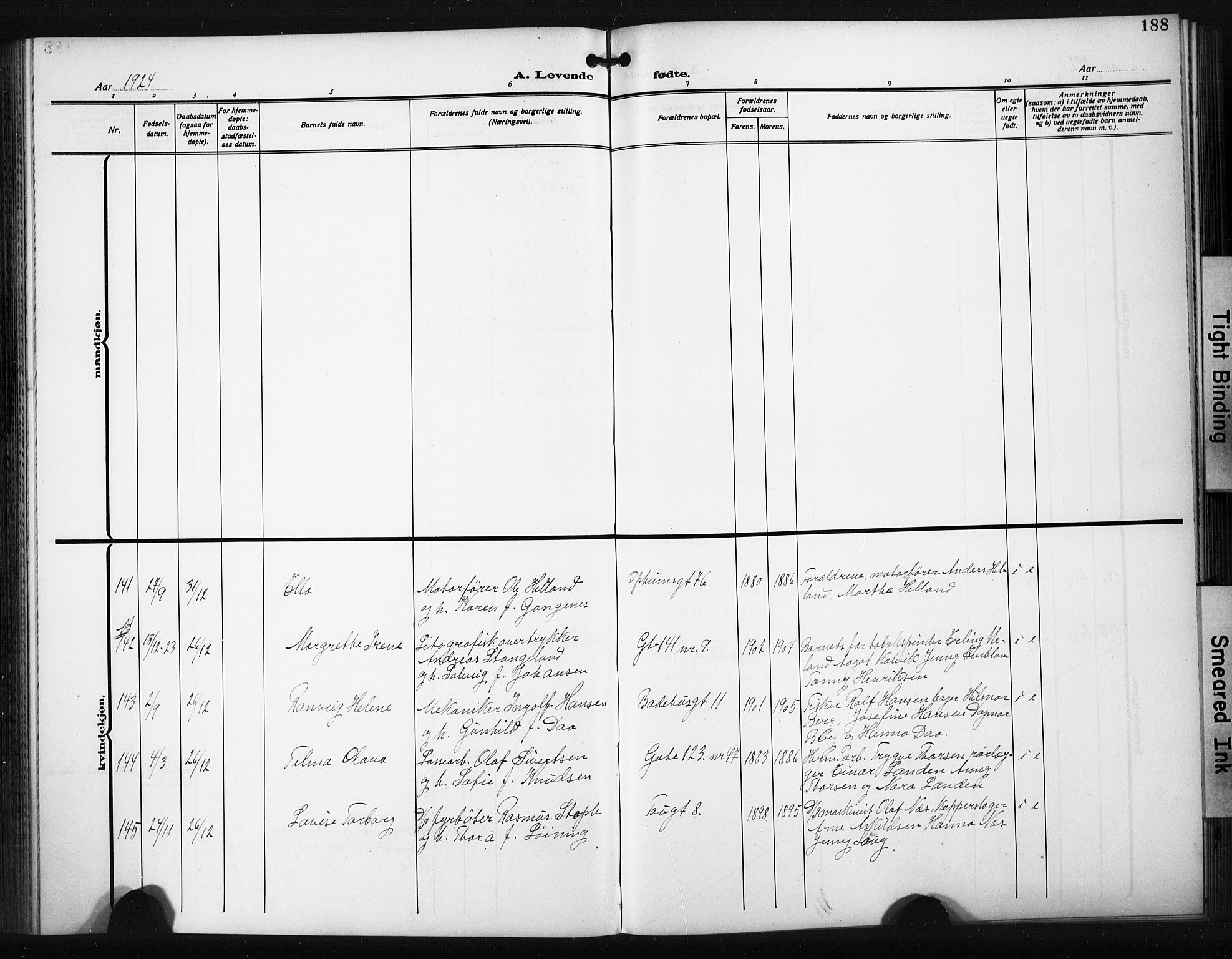 St. Johannes sokneprestkontor, AV/SAST-A-101814/001/30/30BB/L0008: Klokkerbok nr. B 8, 1918-1929, s. 188