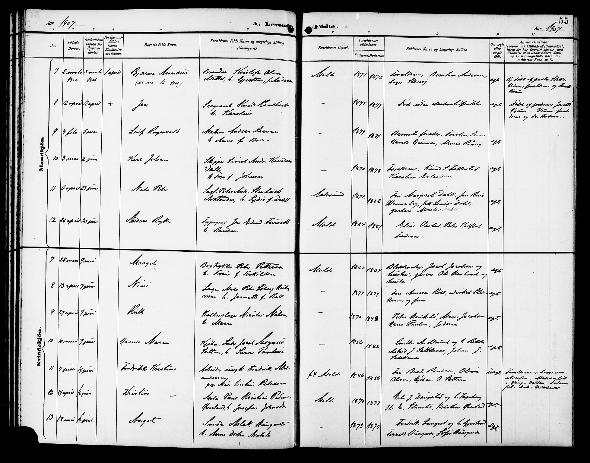 Ministerialprotokoller, klokkerbøker og fødselsregistre - Møre og Romsdal, SAT/A-1454/558/L0702: Klokkerbok nr. 558C03, 1894-1915, s. 55