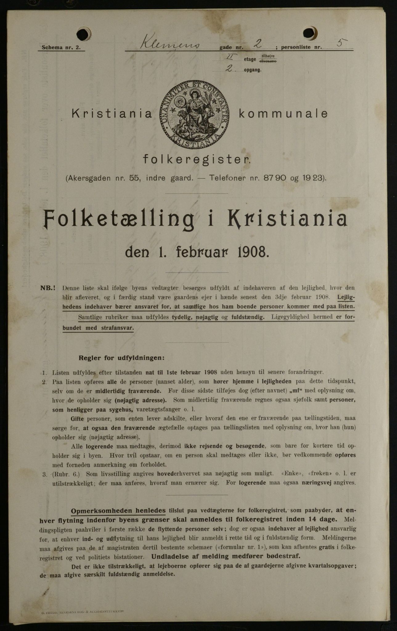 OBA, Kommunal folketelling 1.2.1908 for Kristiania kjøpstad, 1908, s. 12001