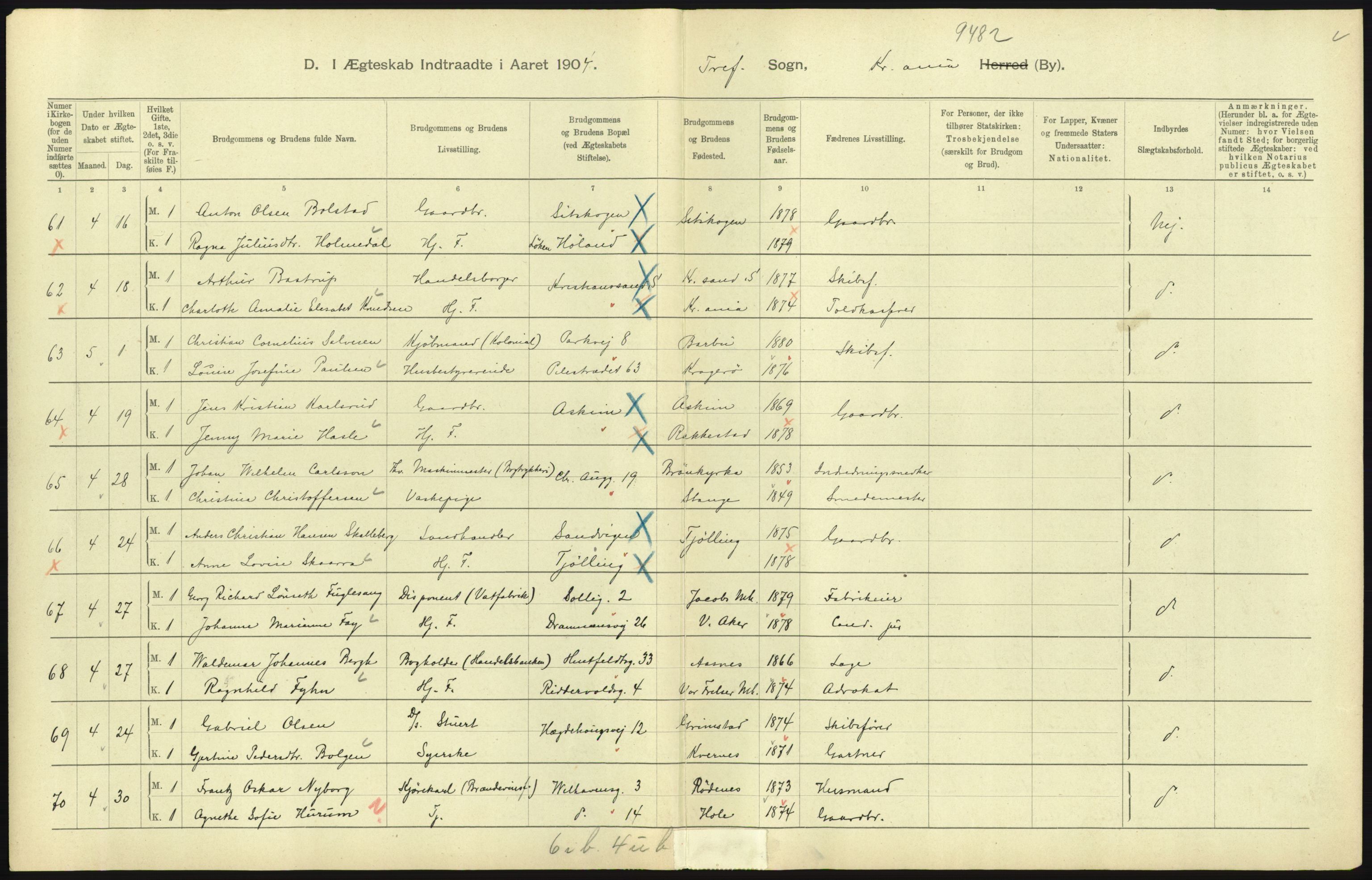 Statistisk sentralbyrå, Sosiodemografiske emner, Befolkning, AV/RA-S-2228/D/Df/Dfa/Dfab/L0004: Kristiania: Gifte, døde, 1904, s. 99