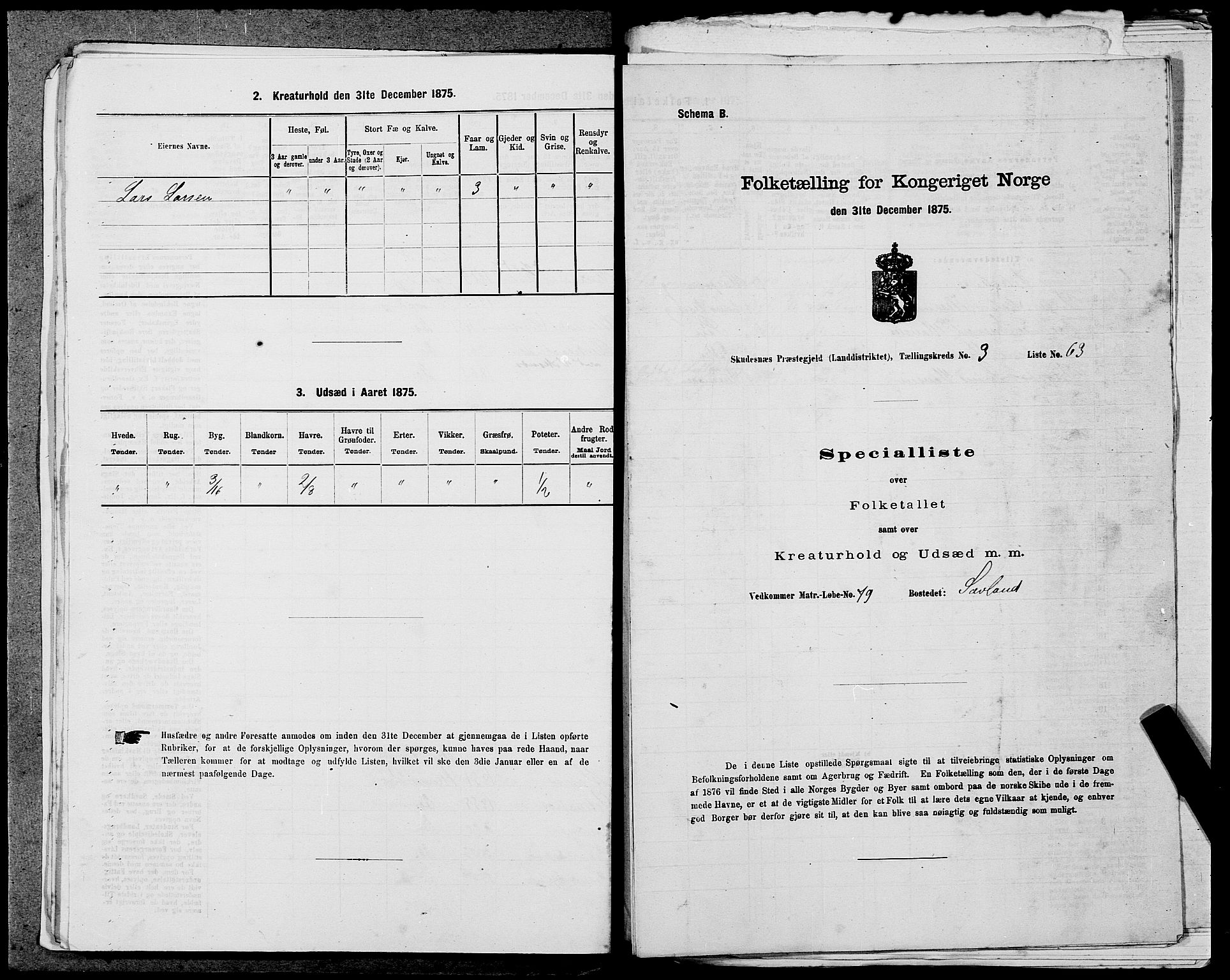 SAST, Folketelling 1875 for 1150L Skudenes prestegjeld, Falnes sokn, Åkra sokn og Ferkingstad sokn, 1875, s. 352