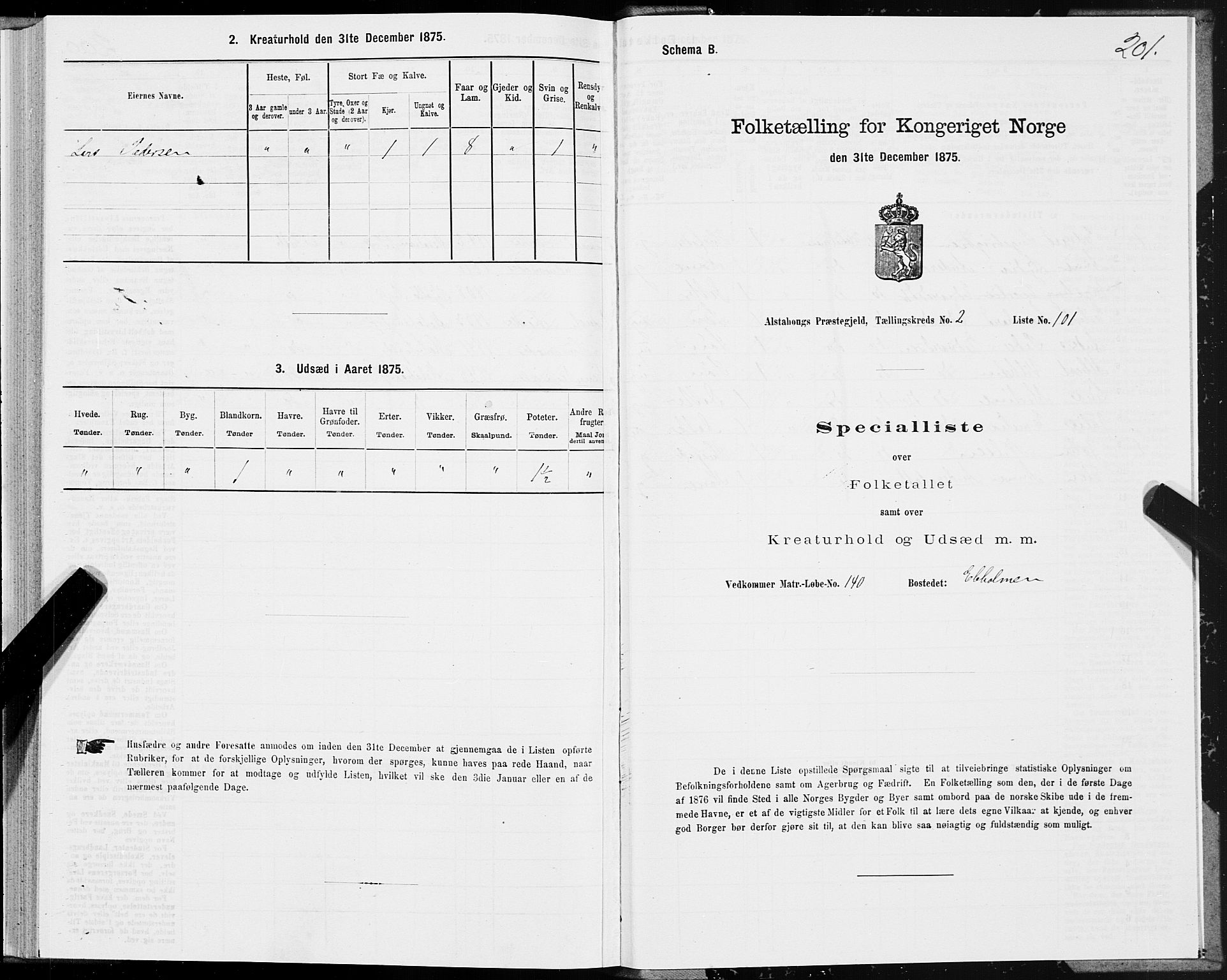 SAT, Folketelling 1875 for 1820P Alstahaug prestegjeld, 1875, s. 1801