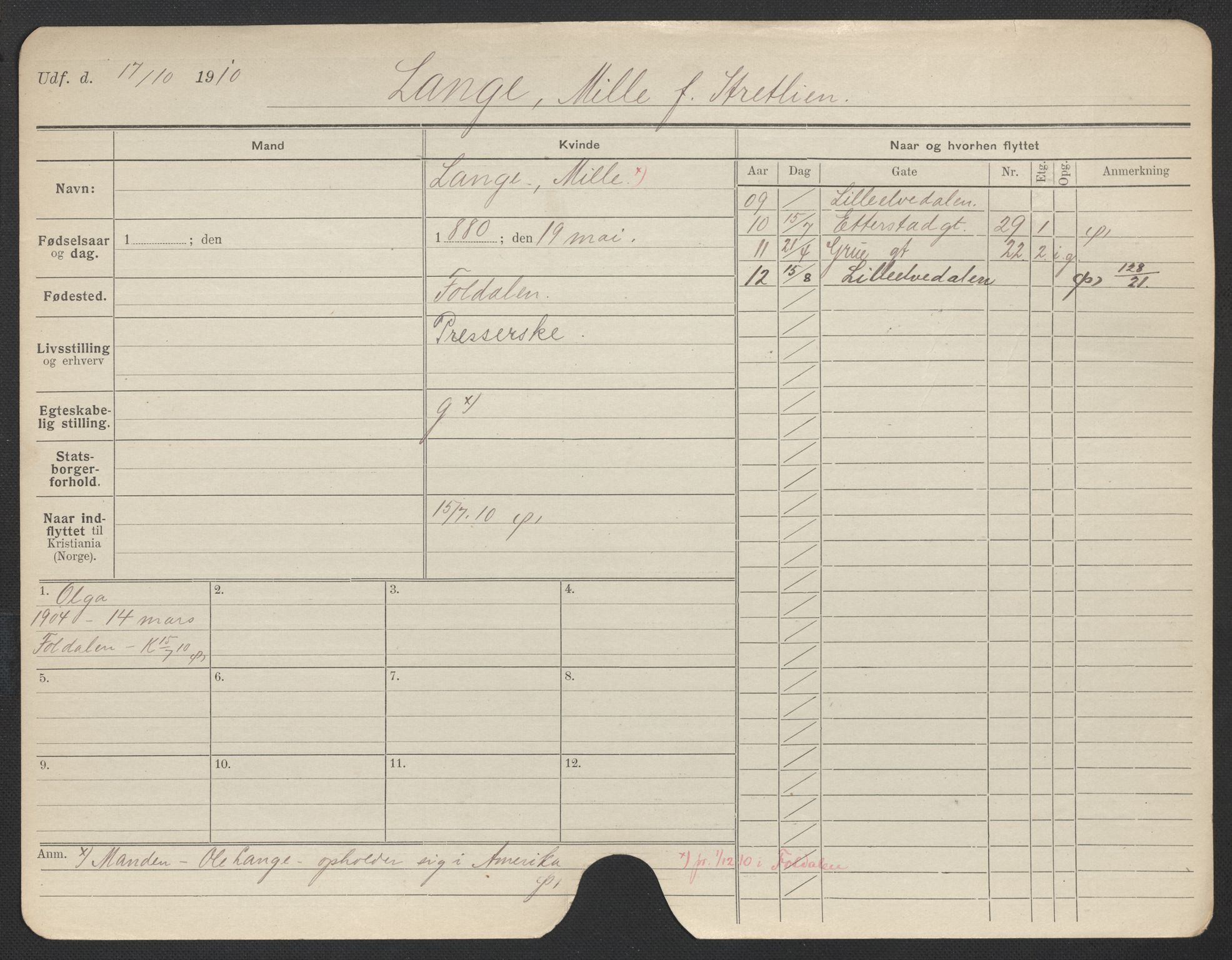 Oslo folkeregister, Registerkort, AV/SAO-A-11715/F/Fa/Fac/L0019: Kvinner, 1906-1914, s. 739a