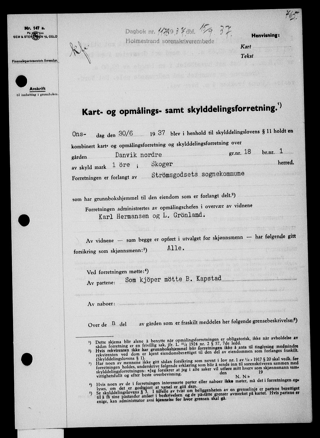 Holmestrand sorenskriveri, SAKO/A-67/G/Ga/Gaa/L0048: Pantebok nr. A-48, 1936-1937, Dagboknr: 1178/1937
