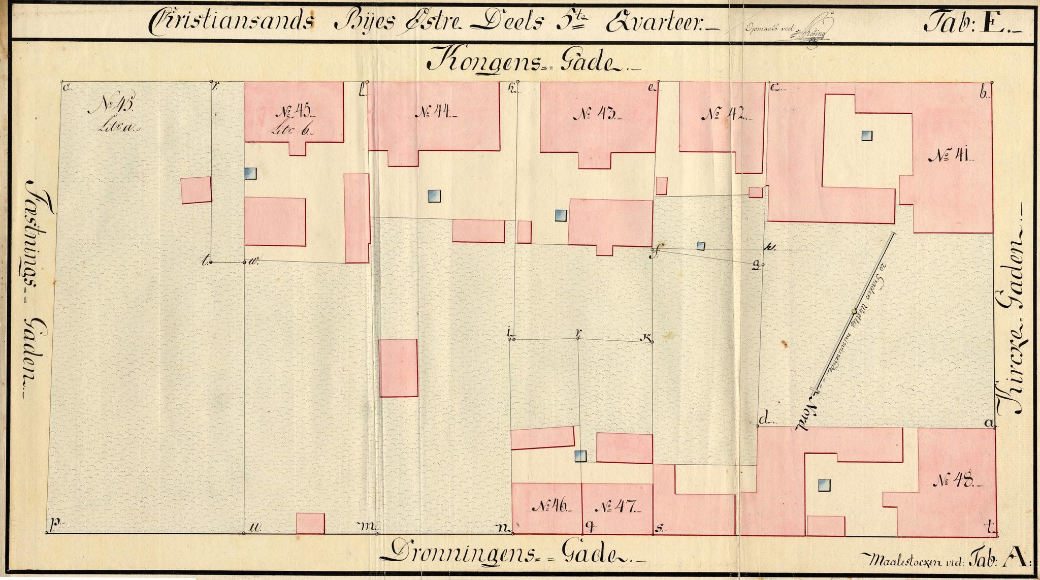 Kristiansand By - Magistraten, IKAV/1001KG122/T/Ta/L0001: Stadskonduktør Rosings kvartalskart, 1786-1806