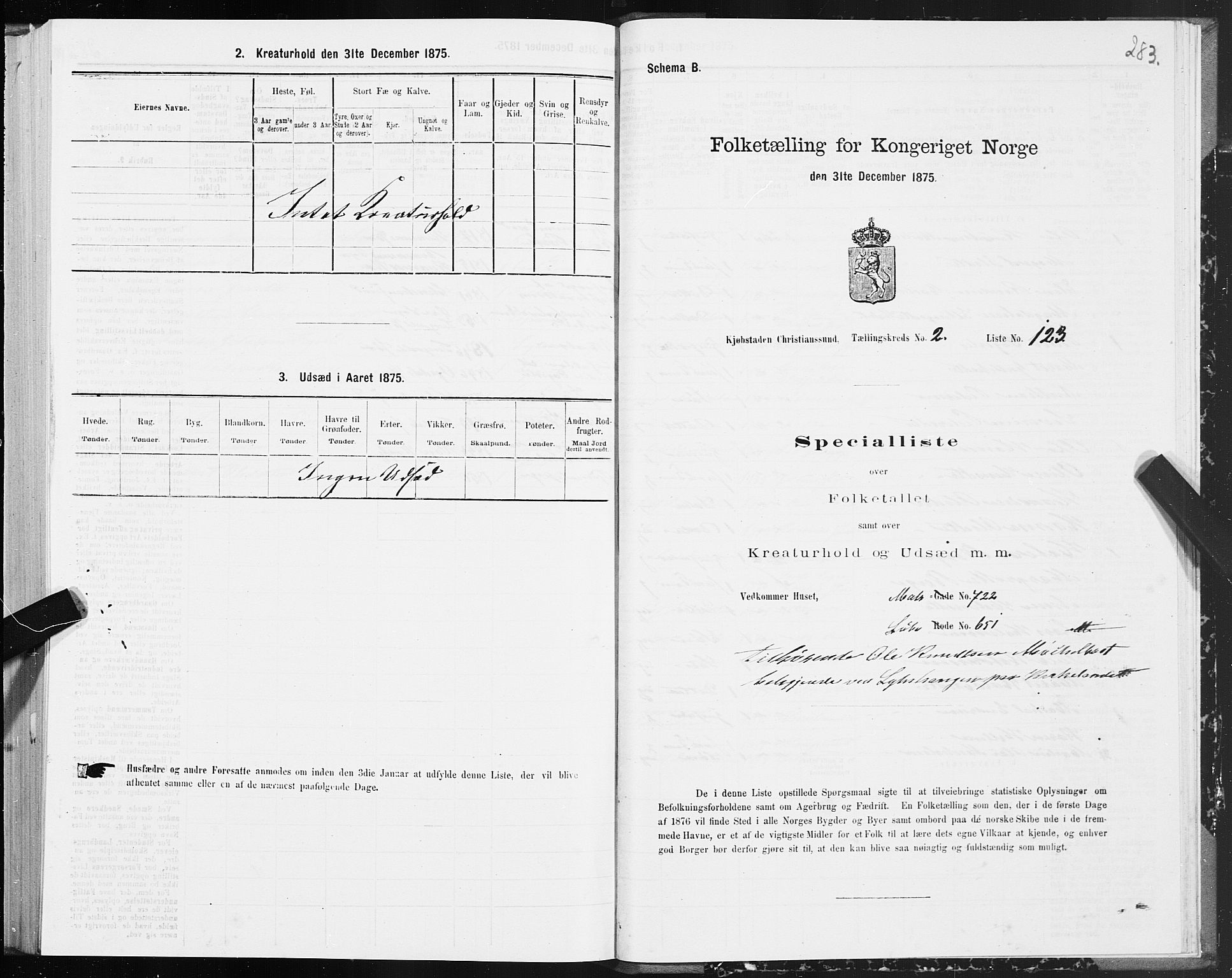 SAT, Folketelling 1875 for 1503B Kristiansund prestegjeld, Kristiansund kjøpstad, 1875, s. 2283