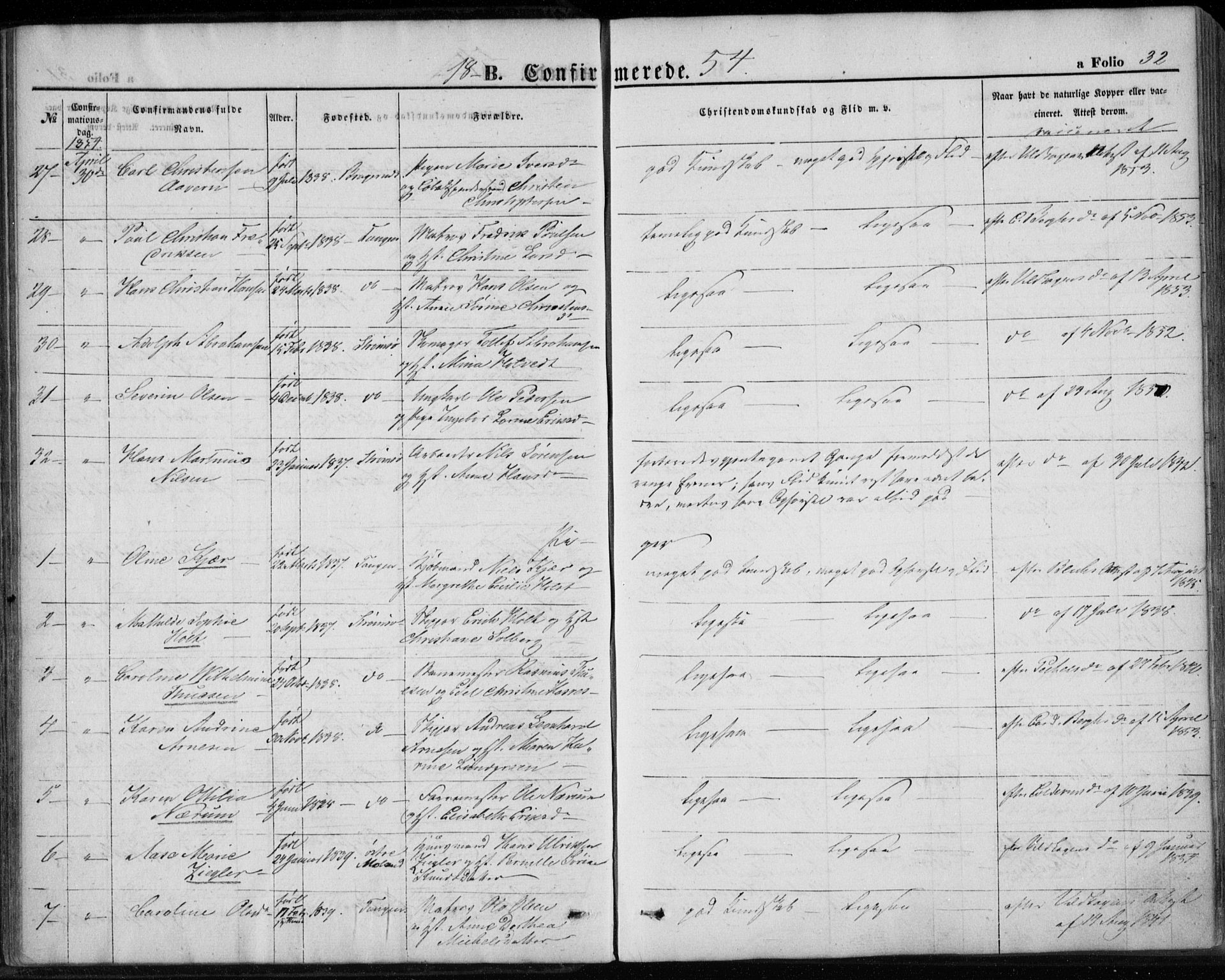 Strømsø kirkebøker, AV/SAKO-A-246/F/Fa/L0017: Ministerialbok nr. I 17, 1848-1865, s. 32